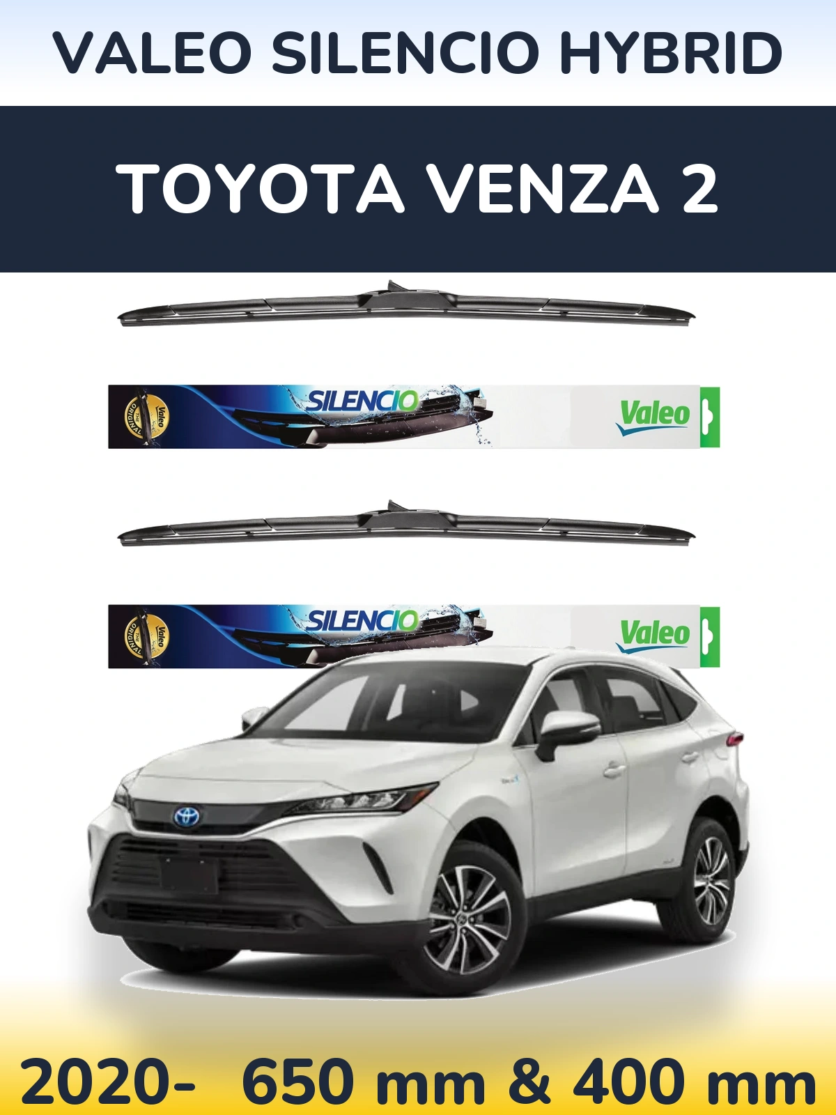 Комплект передних дворников Valeo Silencio Hybrid 650 & 400 мм для Toyota Venza 2 2020-2026