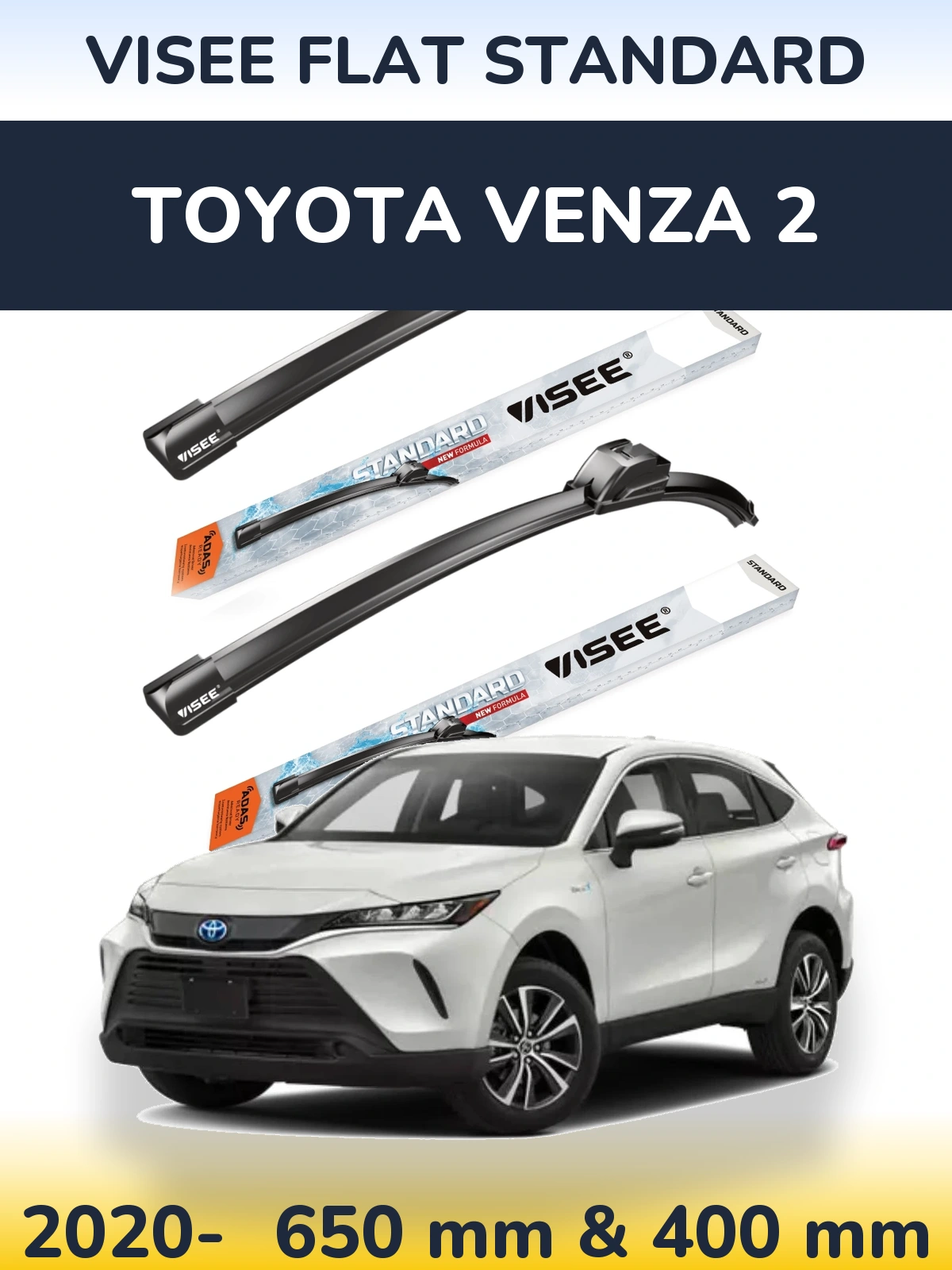 Комплект передніх щіток VISEE FLAT STANDARD 650 & 400 мм для Toyota Venza 2 2020-2026