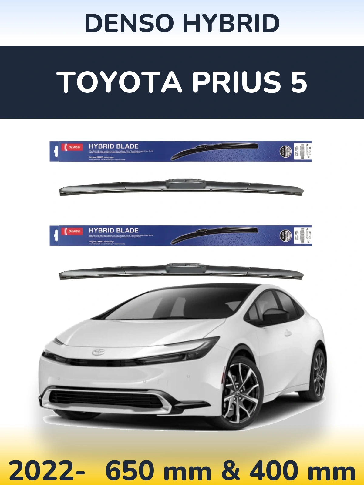 Front wiper blade set Denso Hybrid 650 & 400 mm for Toyota Prius 5 2022-2026