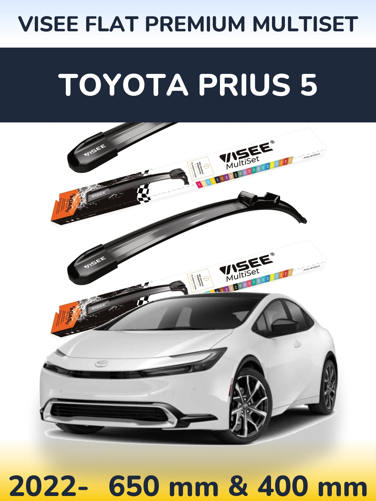 Front wiper blade set VISEE FLAT PREMIUM MultiSet 650 & 400 mm for Toyota Prius 5 2022-2026