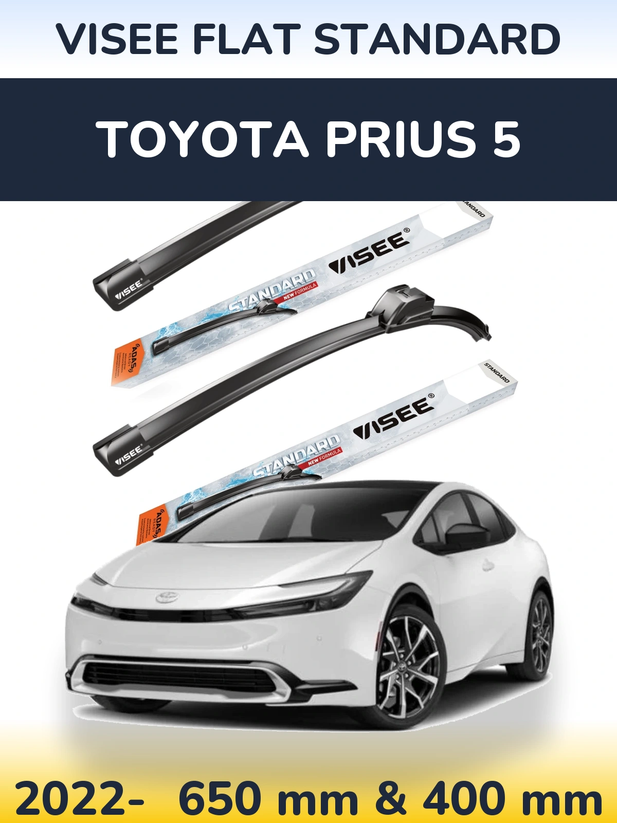 Front wiper blade set VISEE FLAT STANDARD 650 & 400 mm for Toyota Prius 5 2022-2026