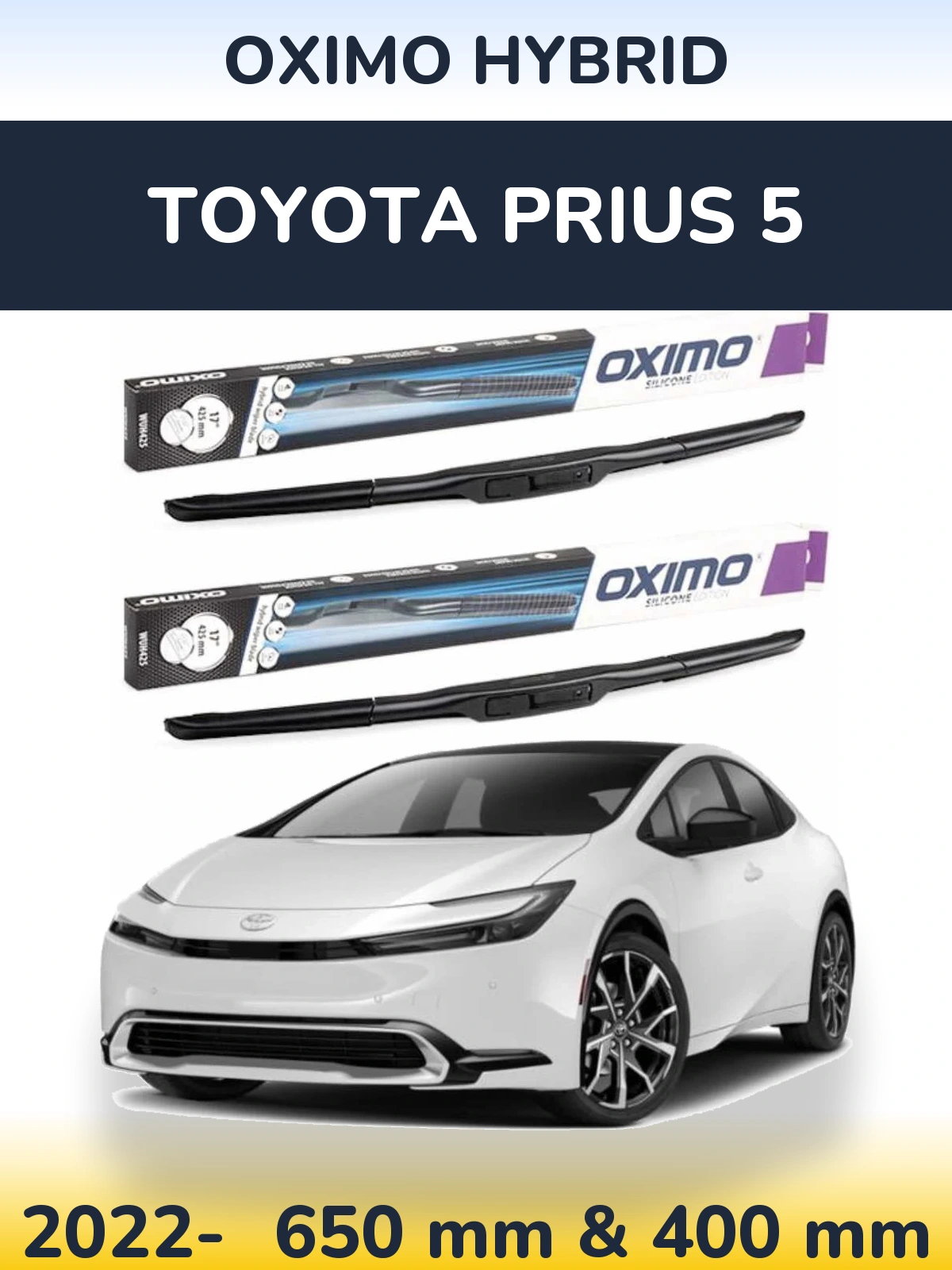 Комплект передних дворников Oximo Hybrid 650 & 400 мм для Toyota Prius 5 2022-2026