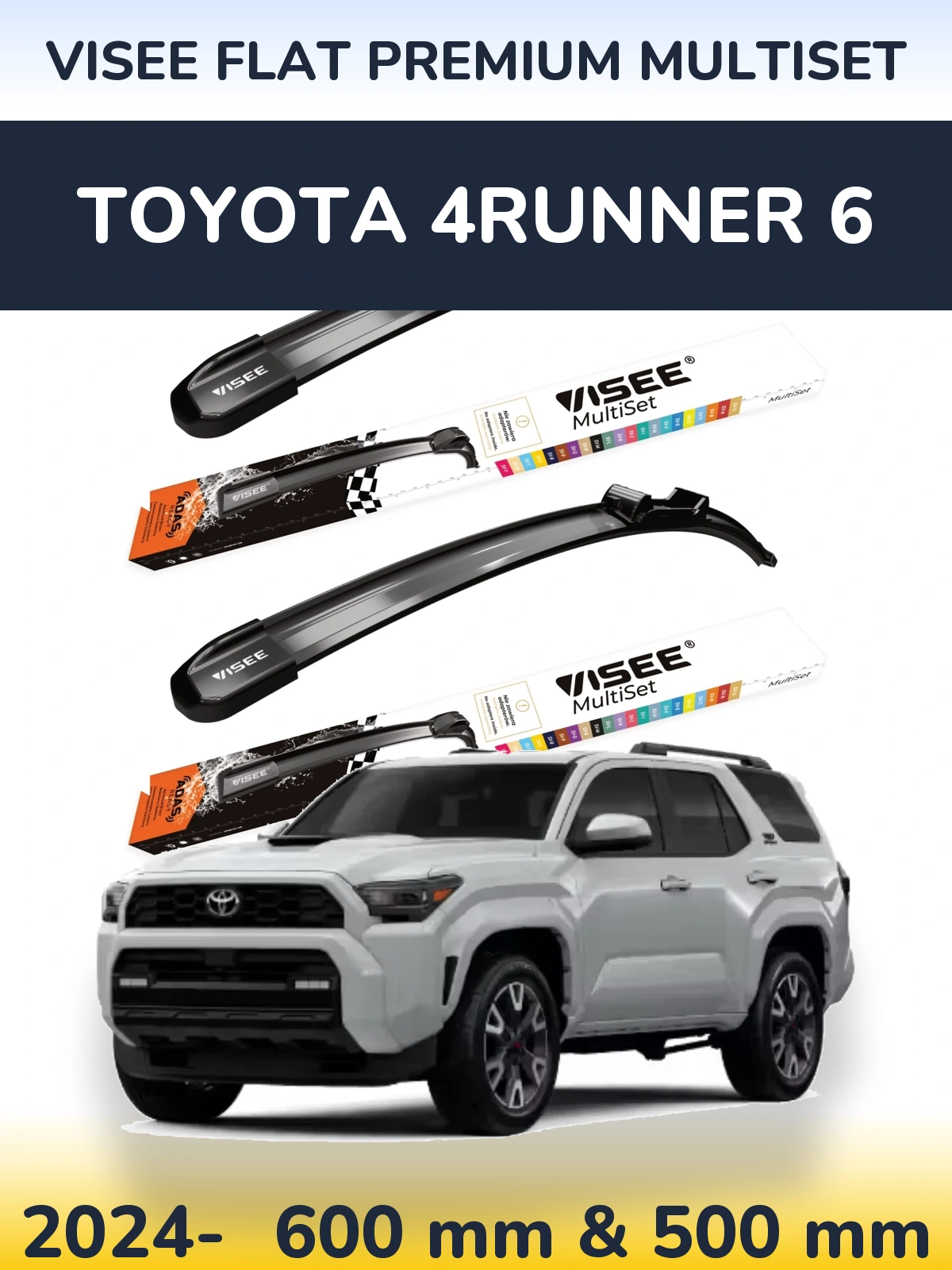 Front wiper blade set VISEE FLAT PREMIUM MultiSet 600 & 500 mm for Toyota 4Runner 6 2024-2026