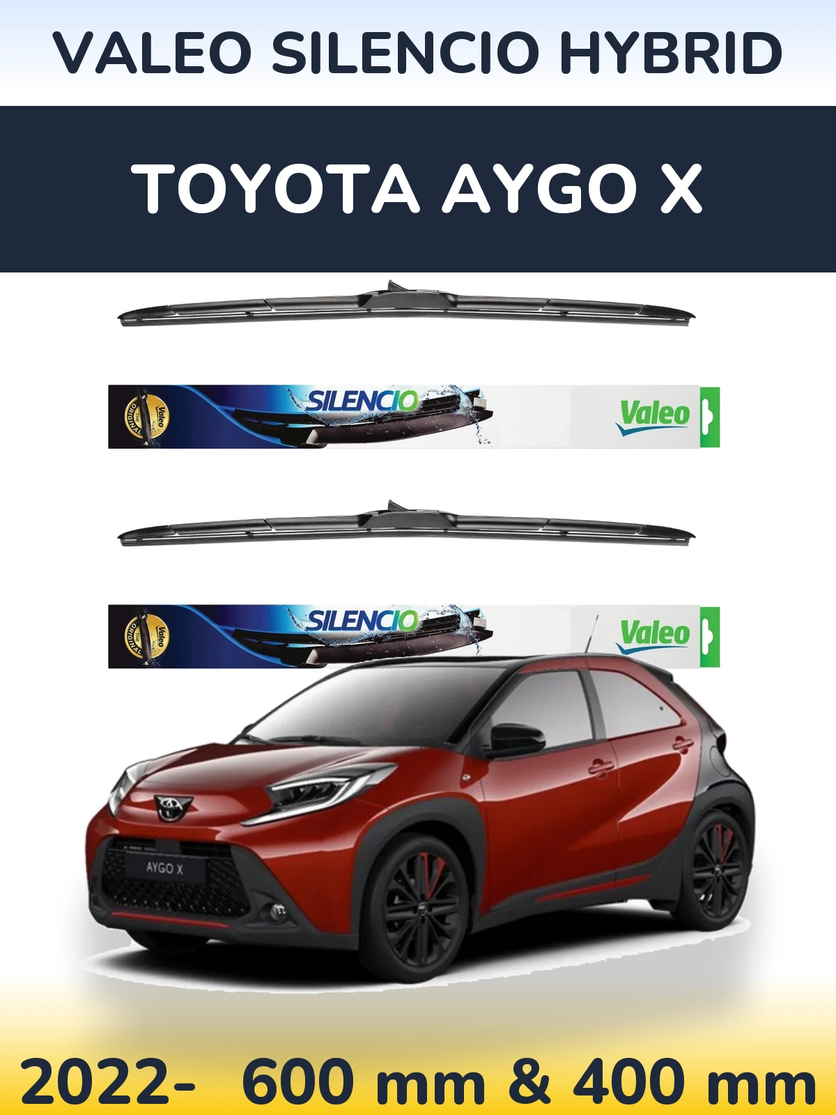 Front wiper blade set Valeo Silencio Hybrid 600 & 400 mm for Toyota Aygo X 2022-2026