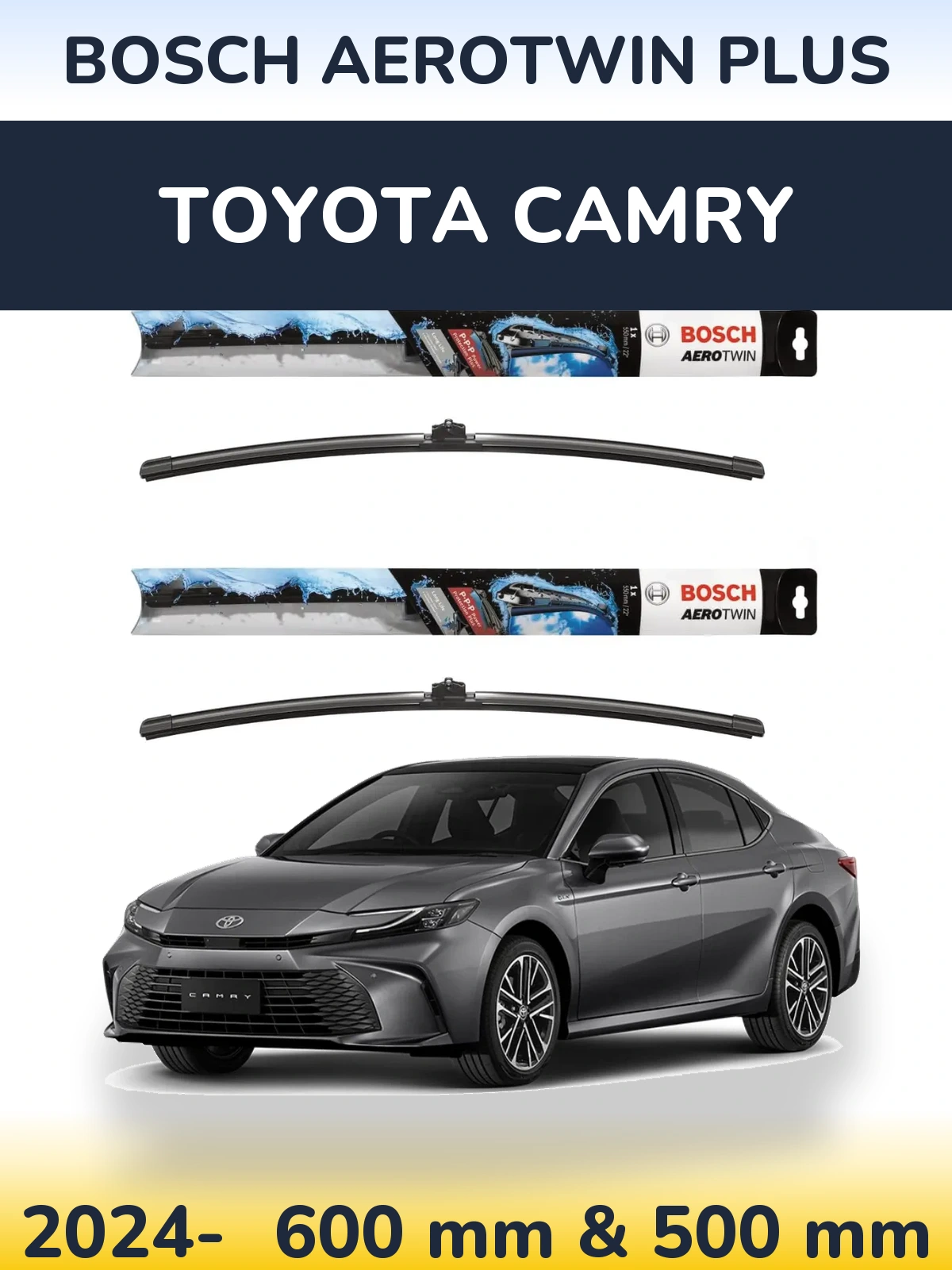 Комплект передніх щіток BOSCH AeroTwin Plus 600 & 500 мм для Toyota Camry 2024-2026