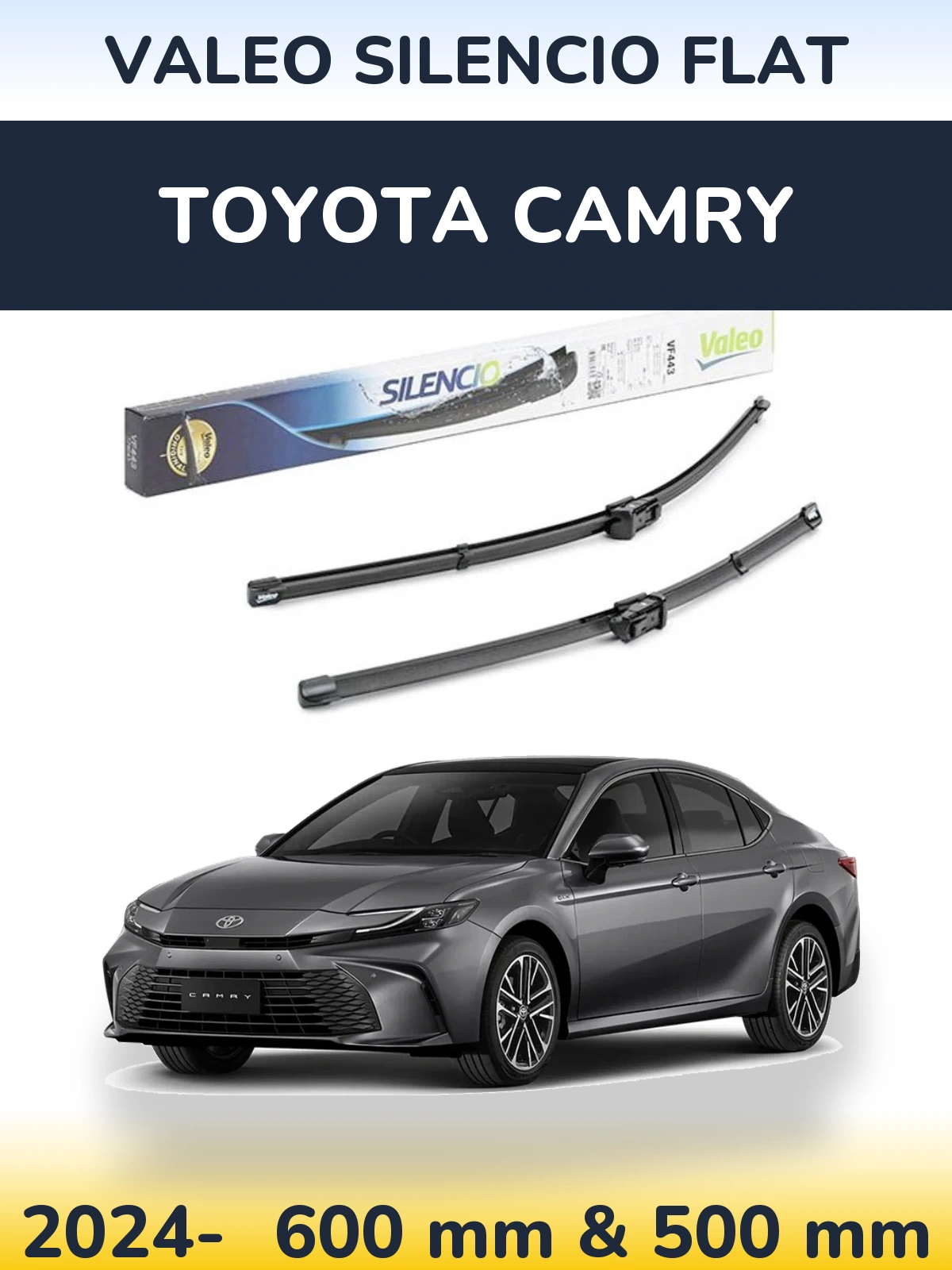 Front wiper blade set Valeo Silencio Flat 600 & 500 mm for Toyota Camry 2024-2026