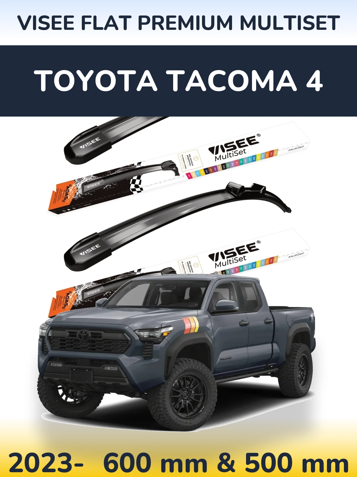 Front wiper blade set VISEE FLAT PREMIUM MultiSet 600 & 500 mm for Toyota Tacoma 4 2023-2026