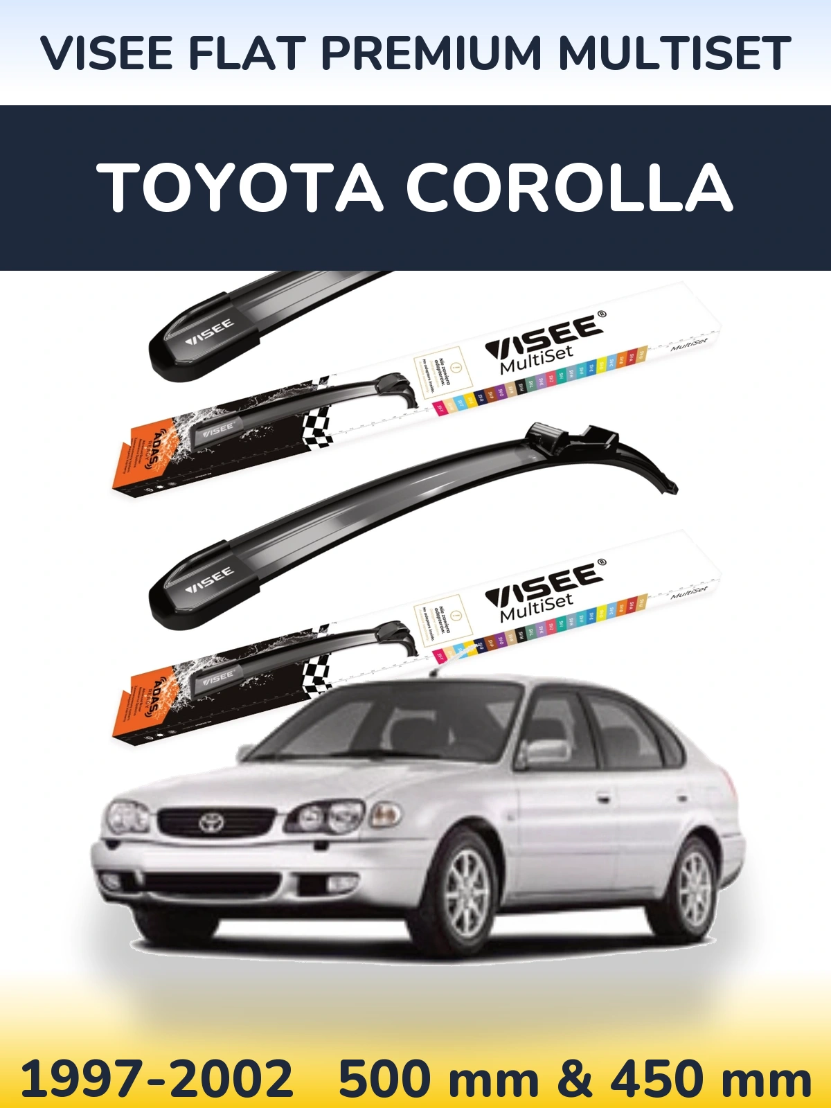 Комплект передніх щіток VISEE FLAT PREMIUM MultiSet 500 & 450 мм для Toyota Corolla 1997-2002