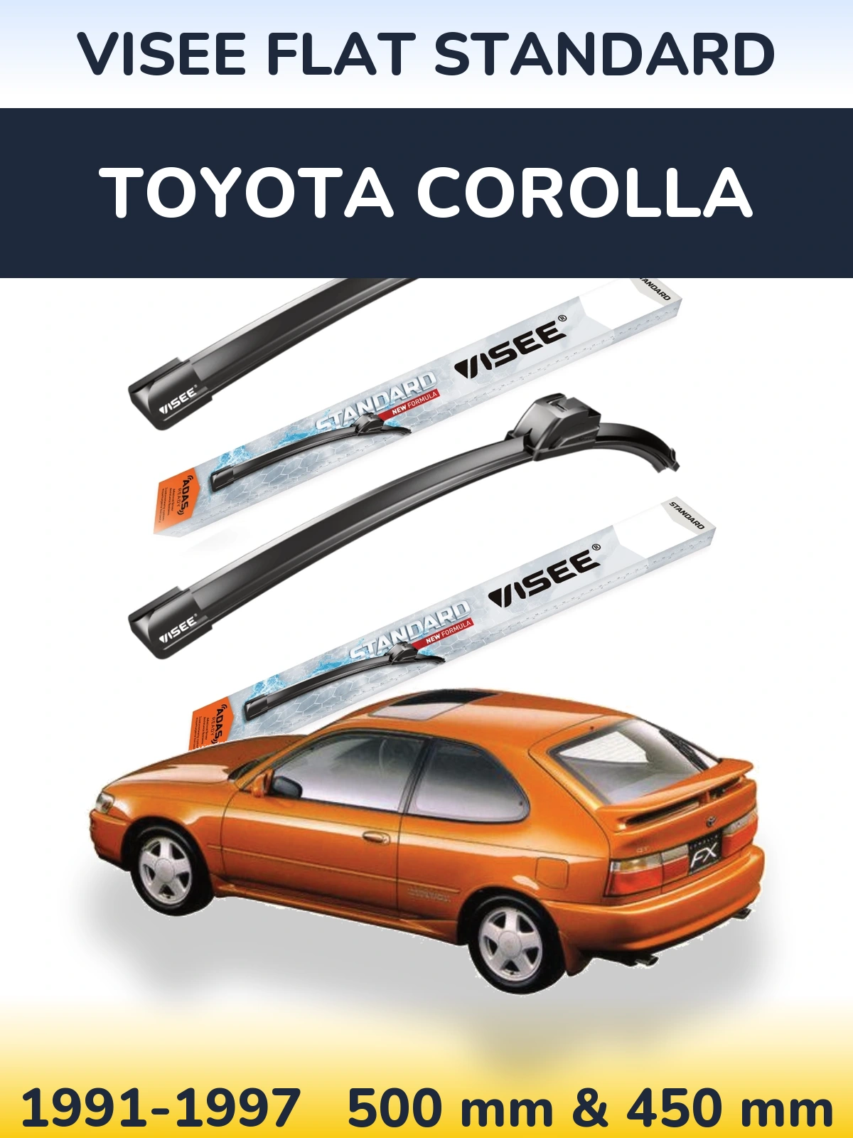 Комплект передних дворников VISEE FLAT STANDARD 500 & 450 мм для Toyota Corolla 1991-1997