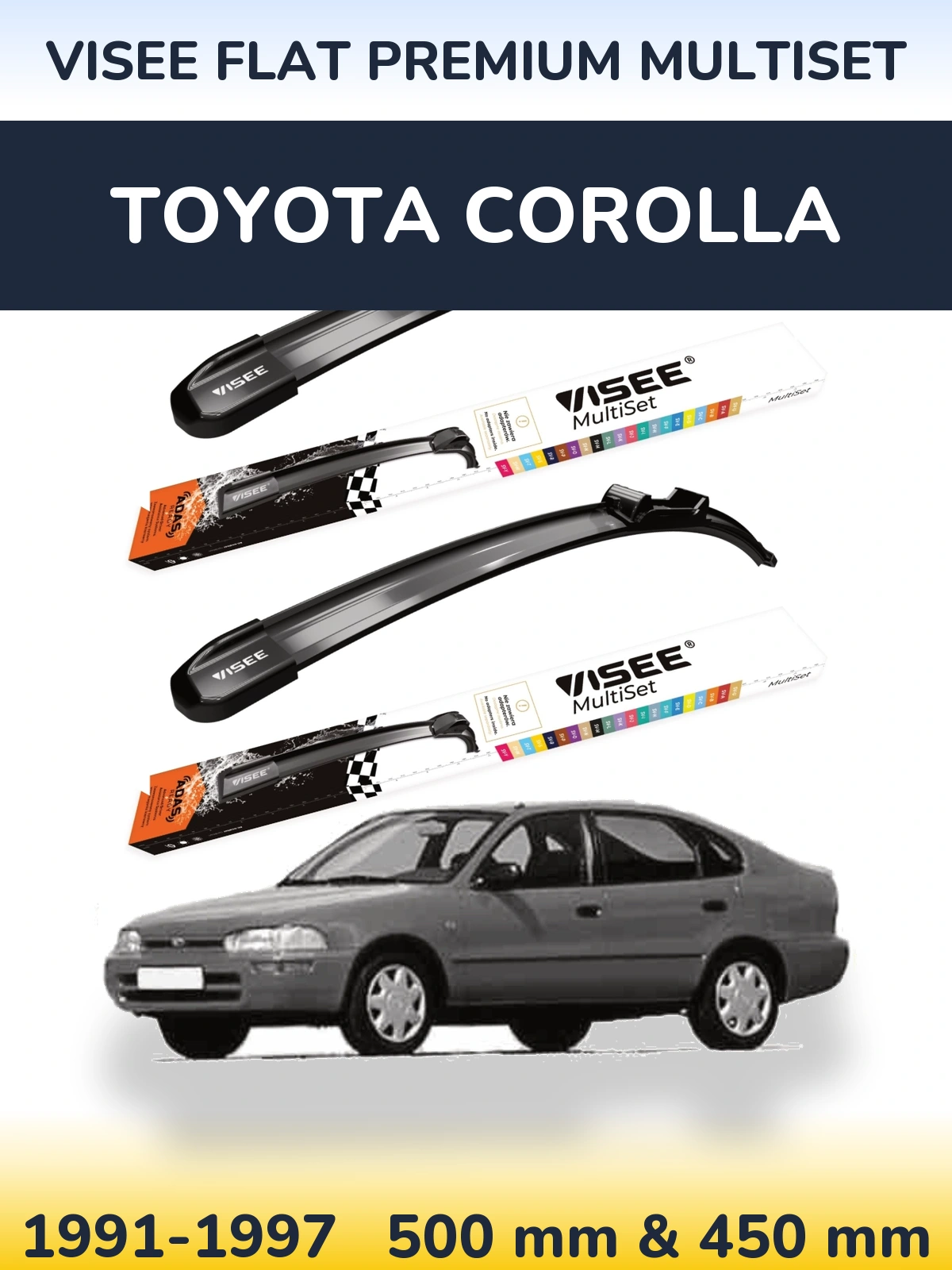 Комплект передних дворников VISEE FLAT PREMIUM MultiSet 500 & 450 мм для Toyota Corolla 1991-1997