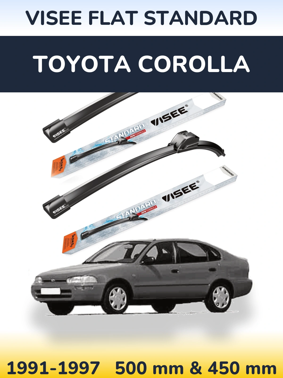 Комплект передних дворников VISEE FLAT STANDARD 500 & 450 мм для Toyota Corolla 1991-1997