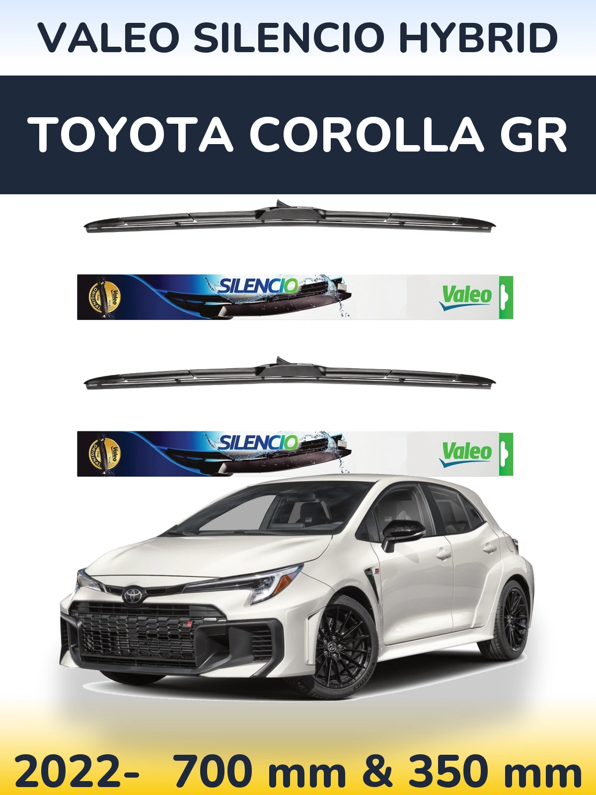 Комплект передніх щіток Valeo Silencio Hybrid 700 & 350 мм для Toyota Corolla GR 2022-2026