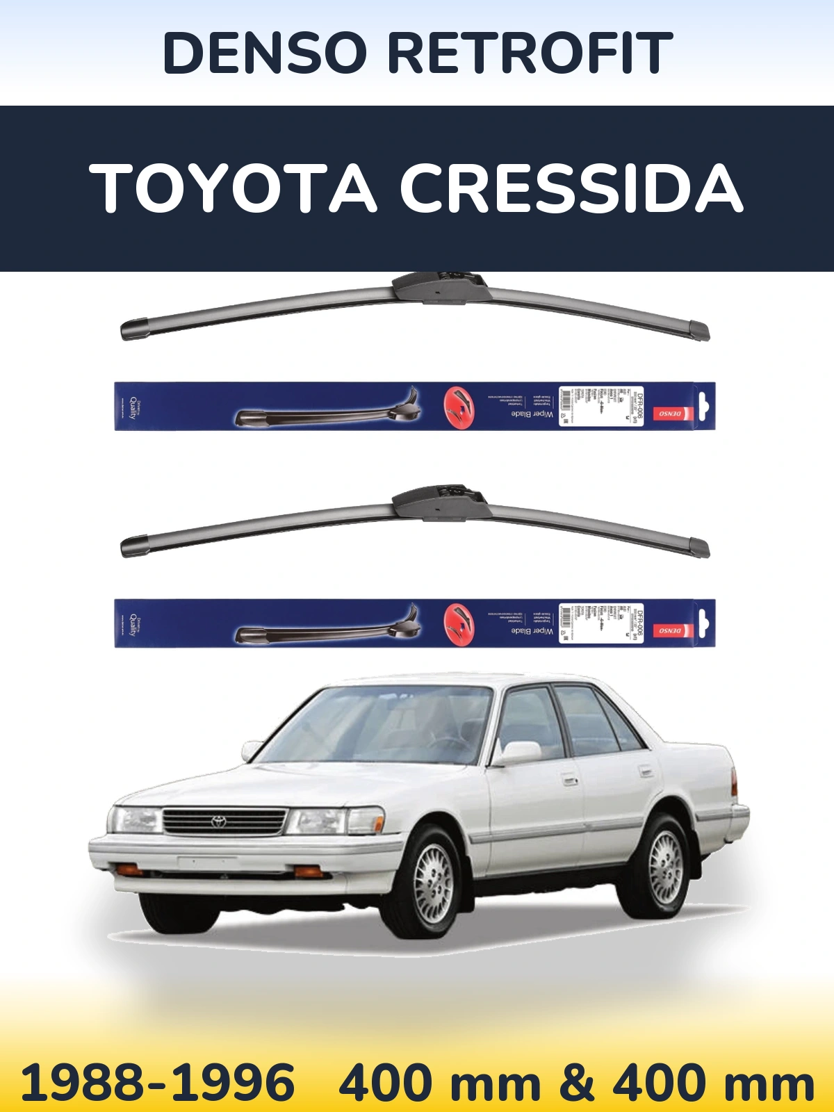 Front wiper blade set Denso Retrofit 400 & 400 mm for Toyota Cressida 1988-1996