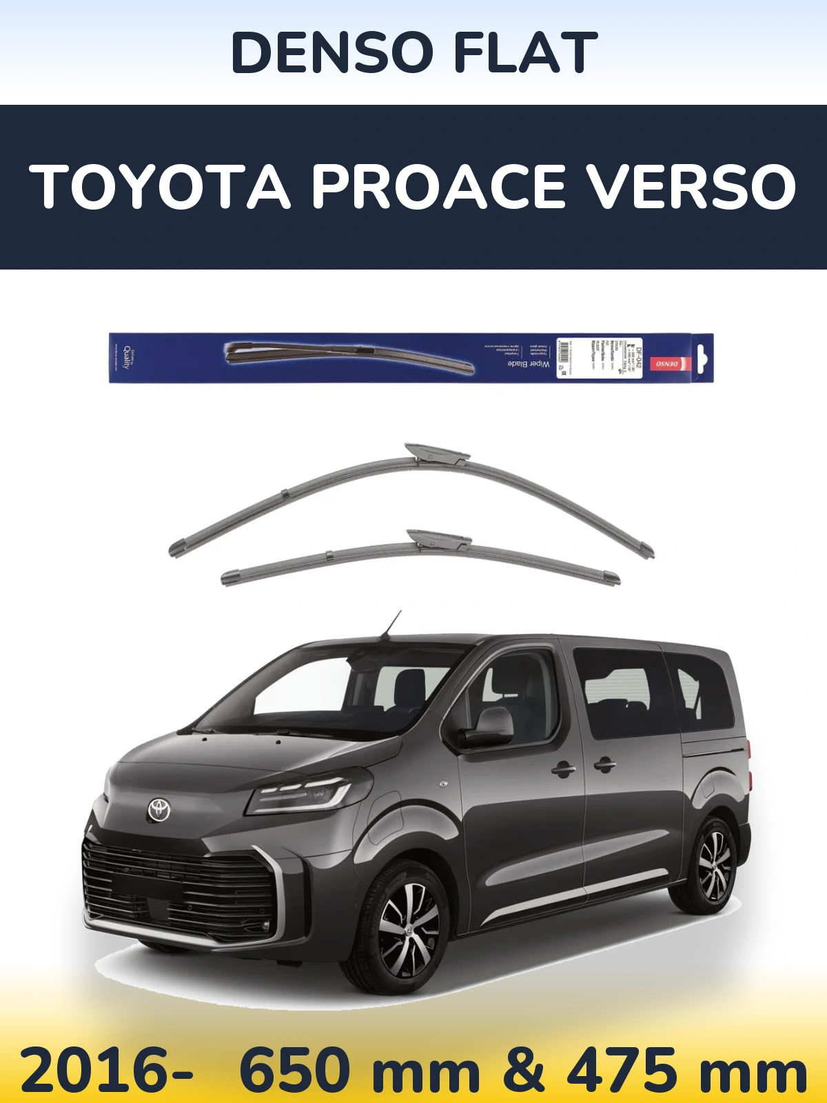 Front wiper blade set Denso Flat 650 & 450 mm for Toyota ProAce Verso 2016-2026