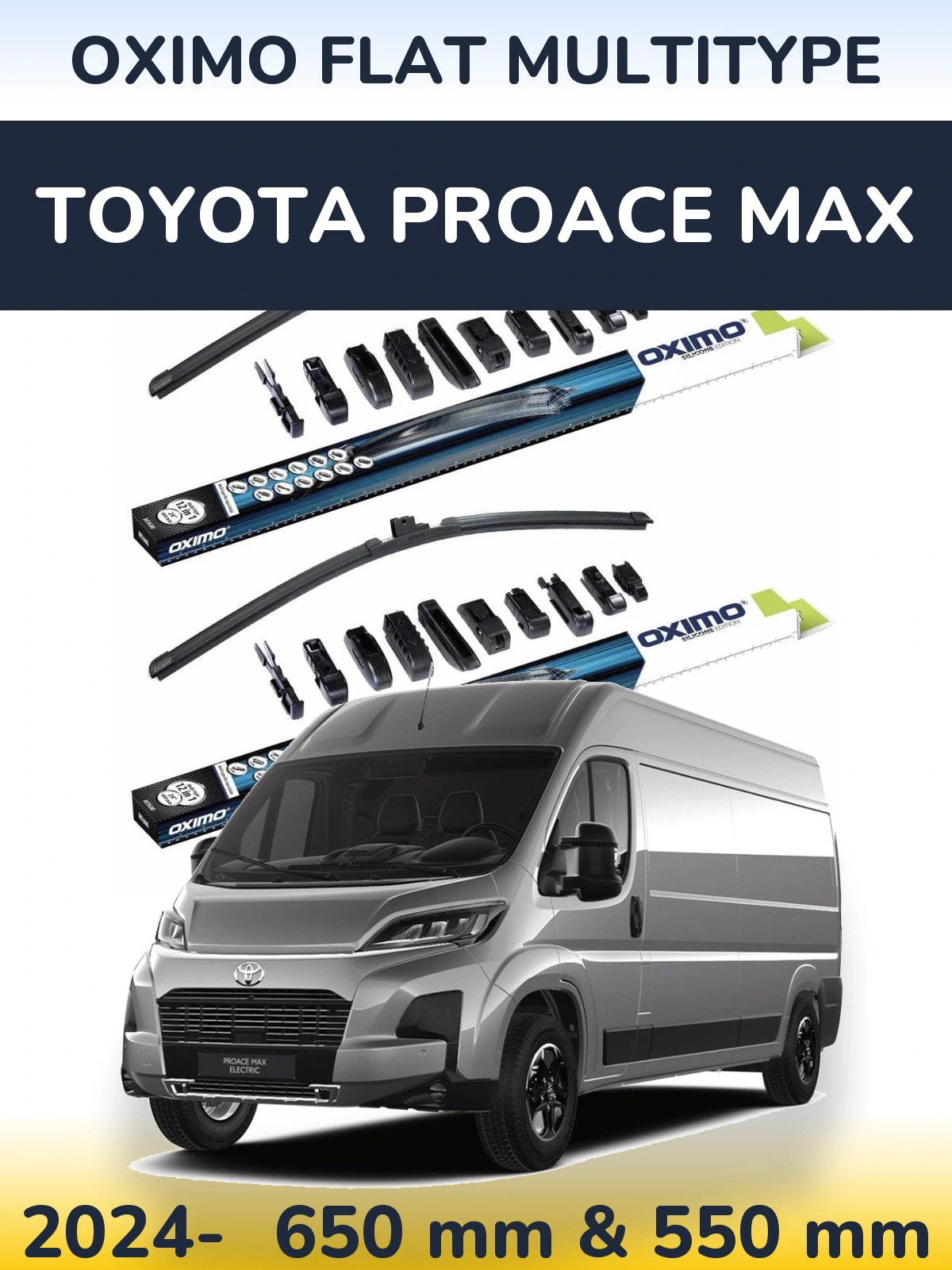 Front wiper blade set Oximo Flat MultiTipse 650 & 550 mm for Toyota ProAce Max 2024-2026