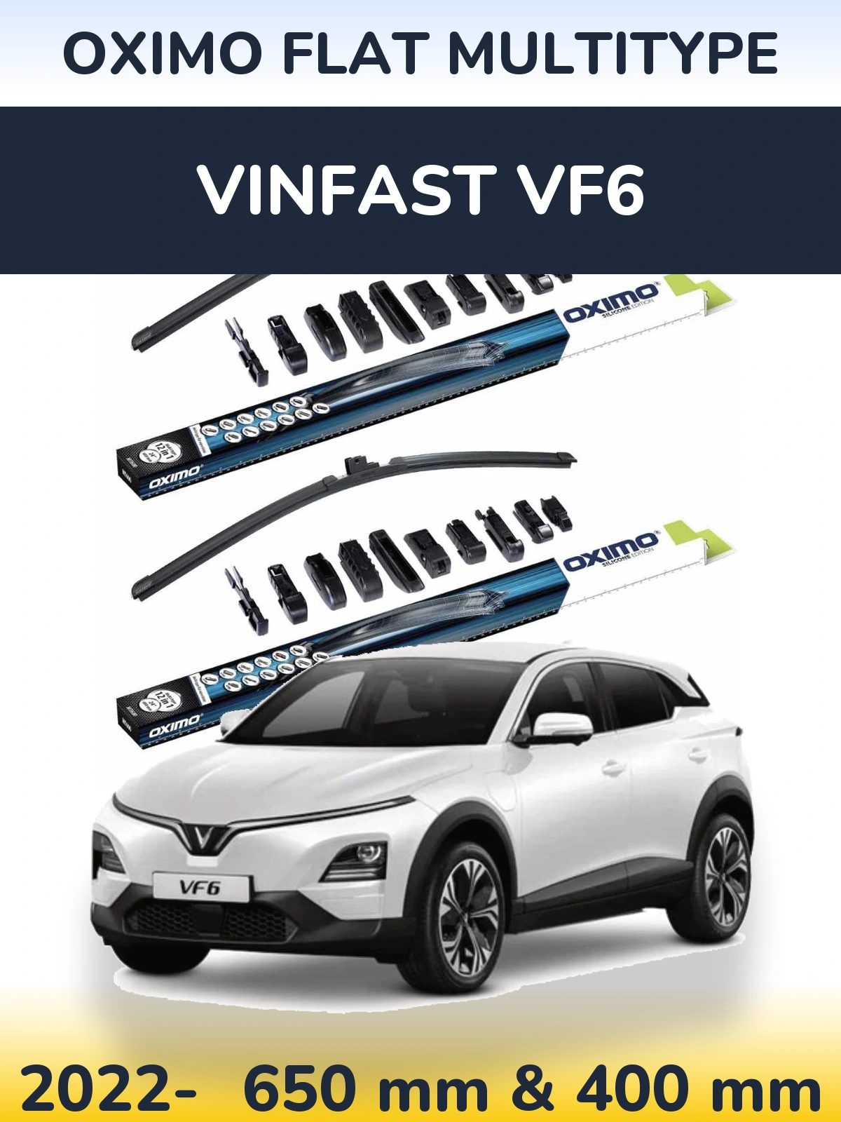 Комплект передних дворников Oximo Flat MultiТипe 650 & 400 мм для Vinfast VF6 2022-2026