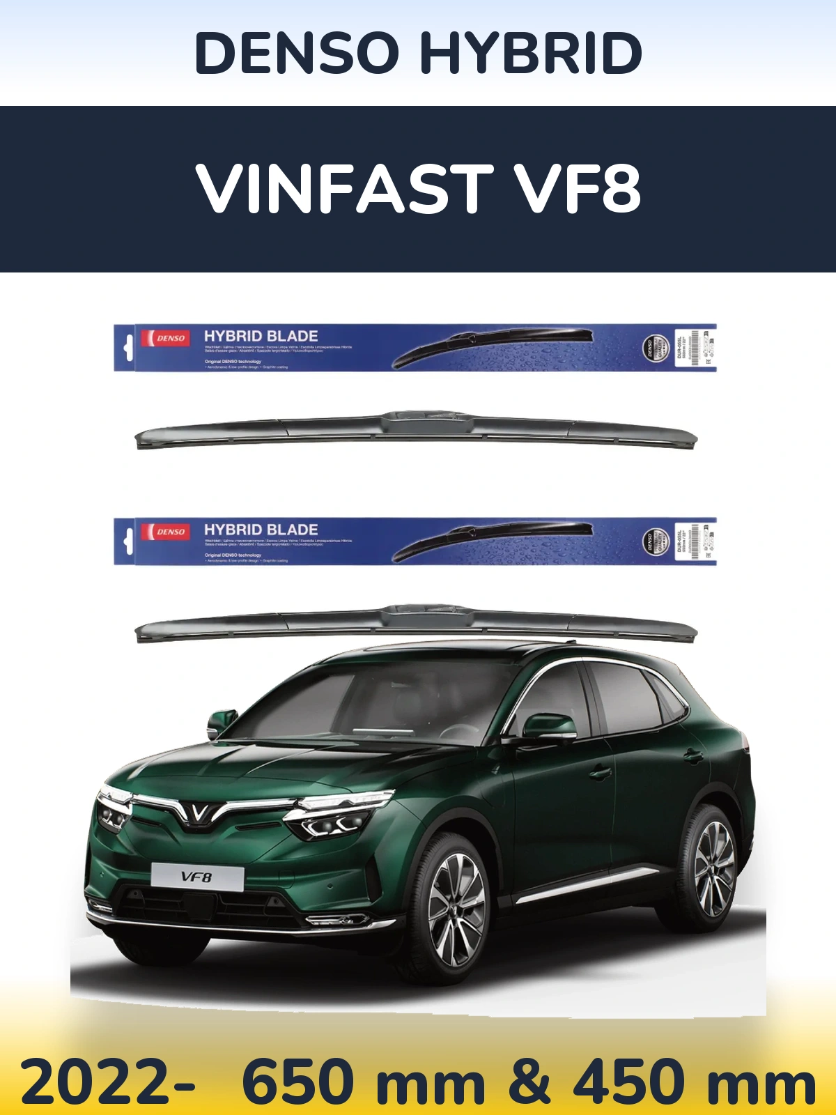 Комплект передніх щіток Denso Hybrid 650 & 450 мм для Vinfast VF8 2022-2026