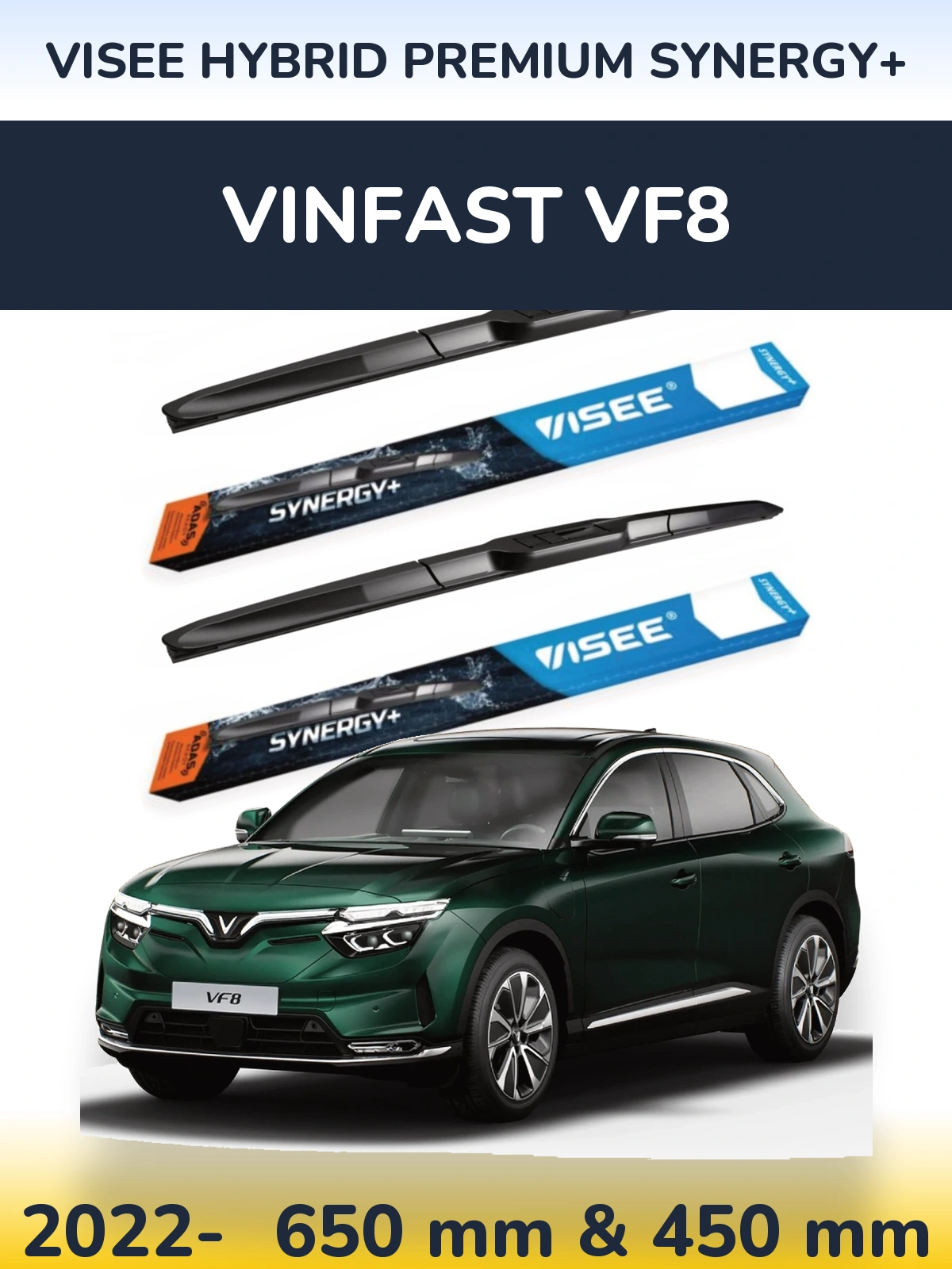 Комплект передних дворников VISEE HYBRID PREMIUM SYNERGY+ 650 & 450 мм для Vinfast VF8 2022-2026