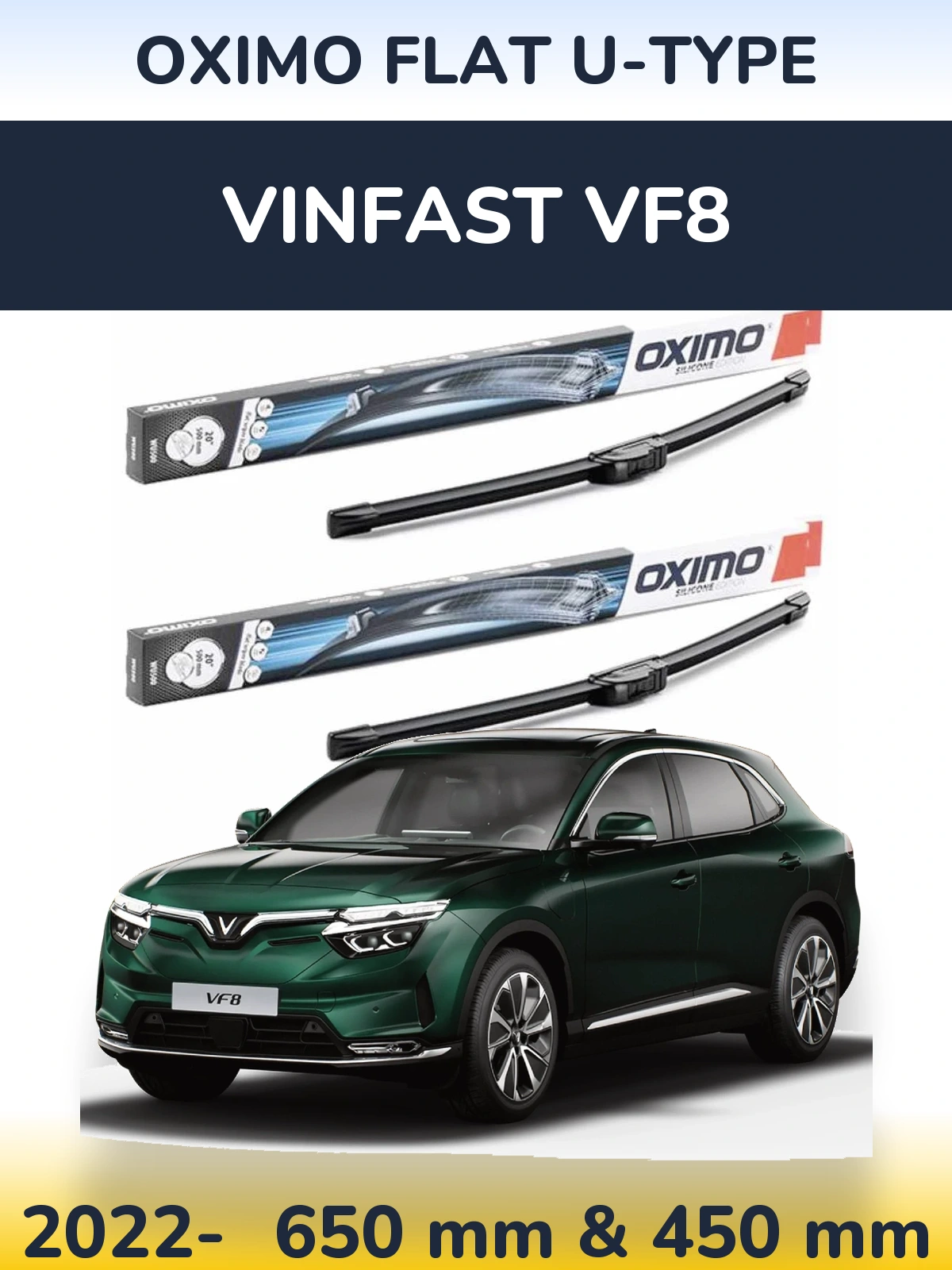 Комплект передних дворников Oximo Flat U-type 650 & 450 мм для Vinfast VF8 2022-2026