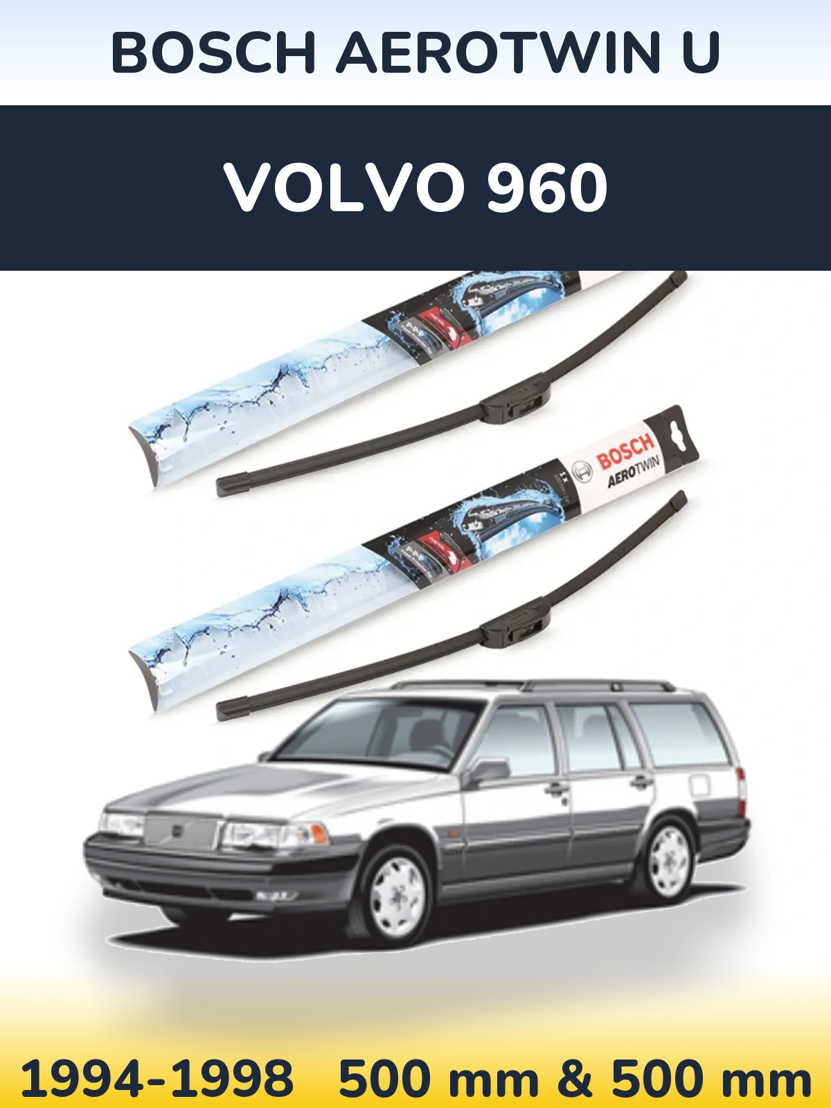Комплект передних дворников BOSCH AeroTwin U 500 & 500 мм для Volvo 960 1994-1998
