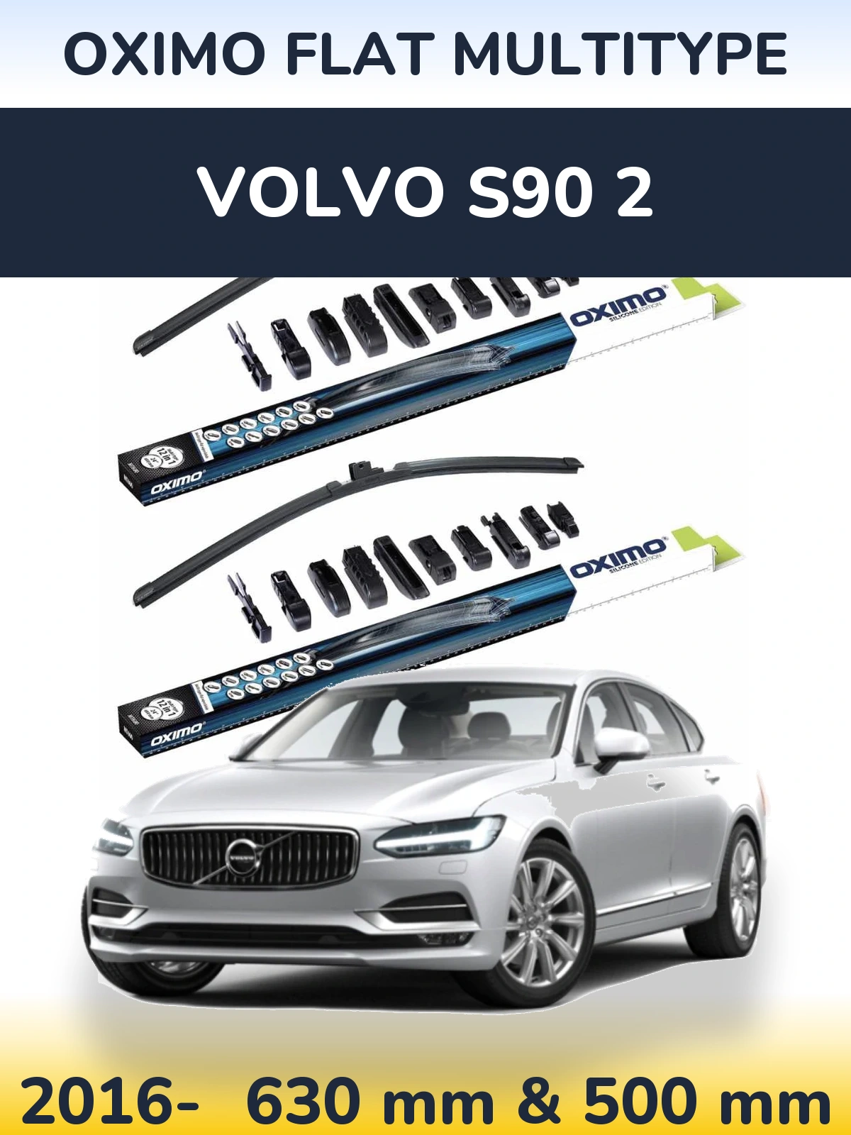 Front wiper blade set Oximo Flat MultiTipse 600 & 500 mm for Volvo S90 2 2016-2026