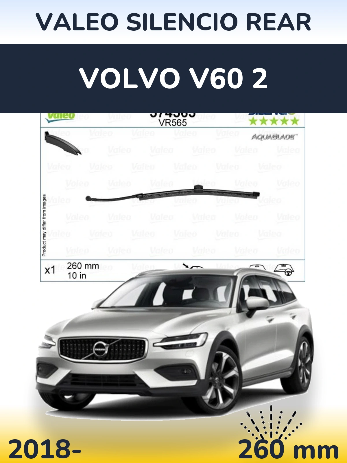 Rear wiper blade Valeo Silencio Rear 260 mm for Volvo V60 2 2018-2026