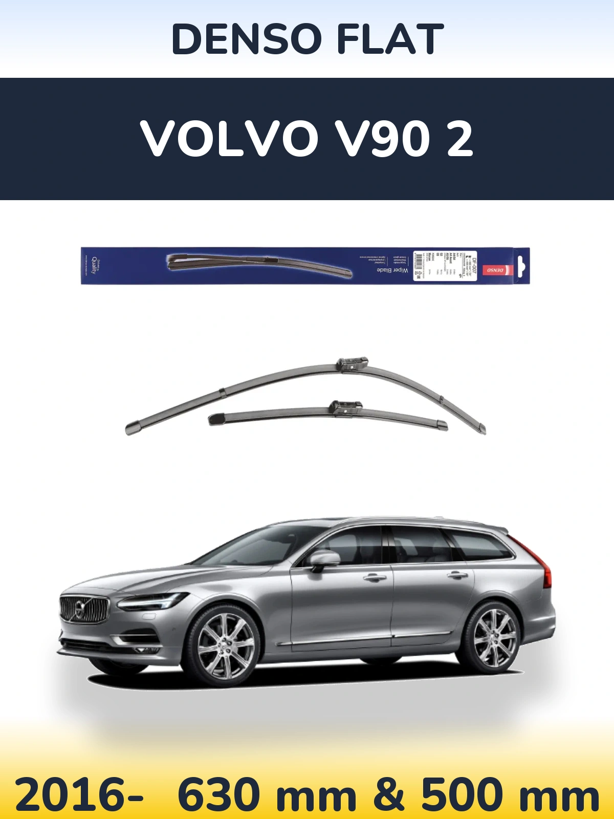 Front wiper blade set Denso Flat 600 & 500 mm for Volvo V90 2 2016-2026
