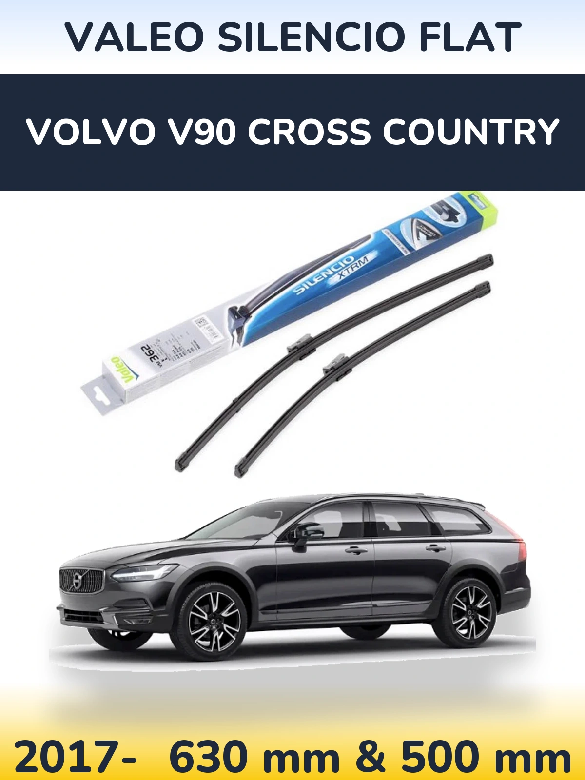 Комплект передніх щіток Valeo Silencio Flat 600 & 500 мм для Volvo V90 Cross Country 2017-2026
