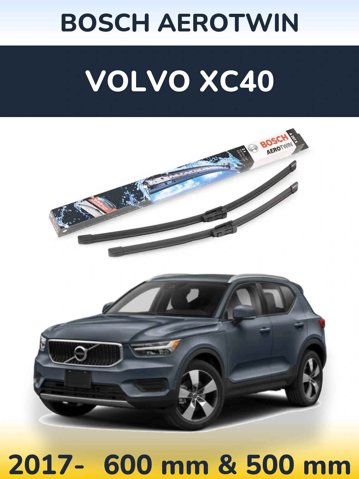 Комплект передніх щіток BOSCH AeroTwin 600 & 500 мм для Volvo XC40 2017-2026