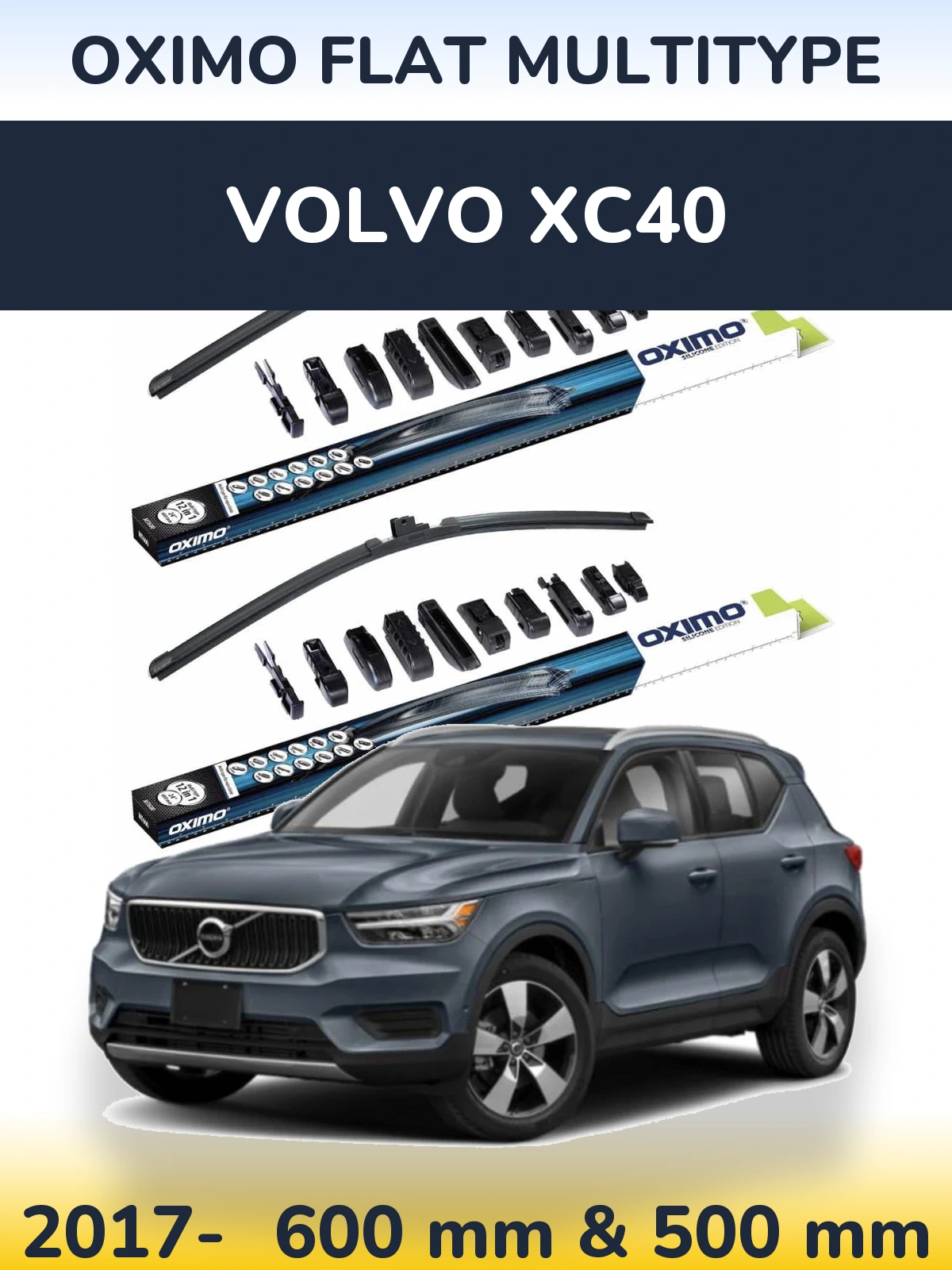 Front wiper blade set Oximo Flat MultiTipse 600 & 500 mm for Volvo XC40 2017-2026