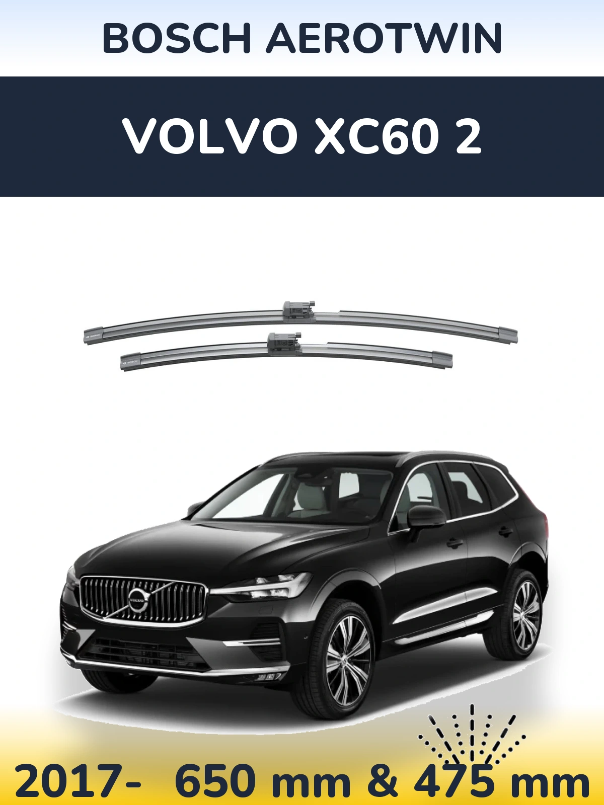 Комплект передних дворников BOSCH AeroTwin 650 & 475 мм для Volvo XC60 2 2017-2026