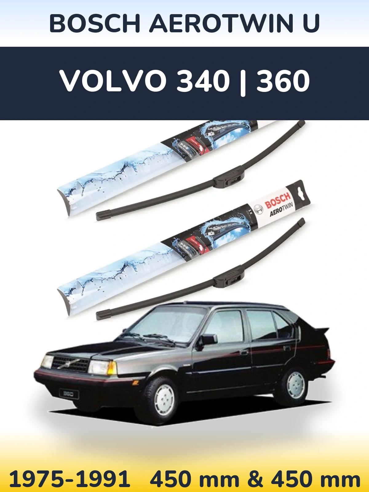 Front wiper blade set BOSCH AeroTwin U 450 & 450 mm for Volvo 340 | 360 1975-1991