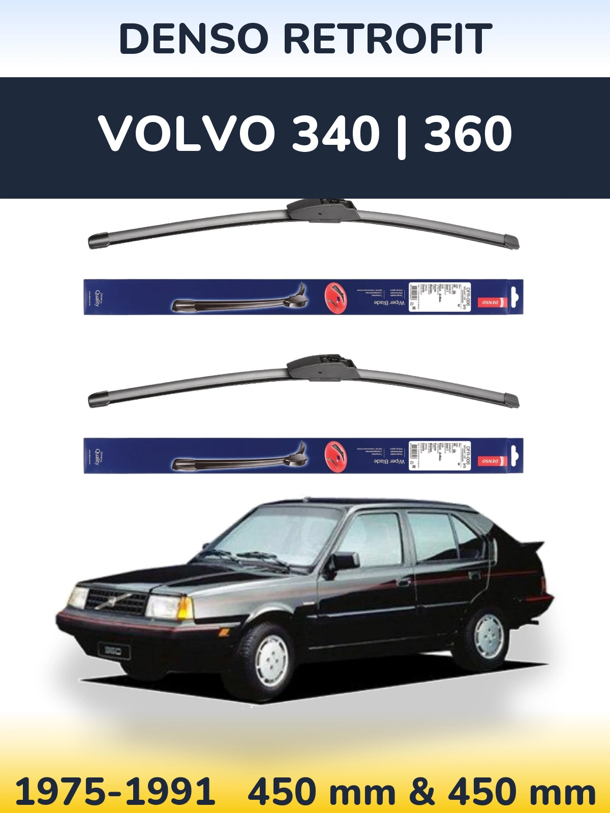 Front wiper blade set Denso Retrofit 450 & 450 mm for Volvo 340 | 360 1975-1991