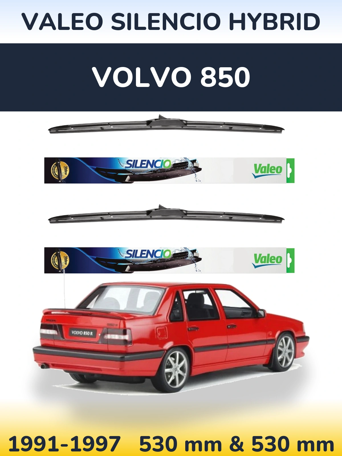 Комплект передних дворников Valeo Silencio Hybrid 530 & 530 мм для Volvo 850 1991-1997