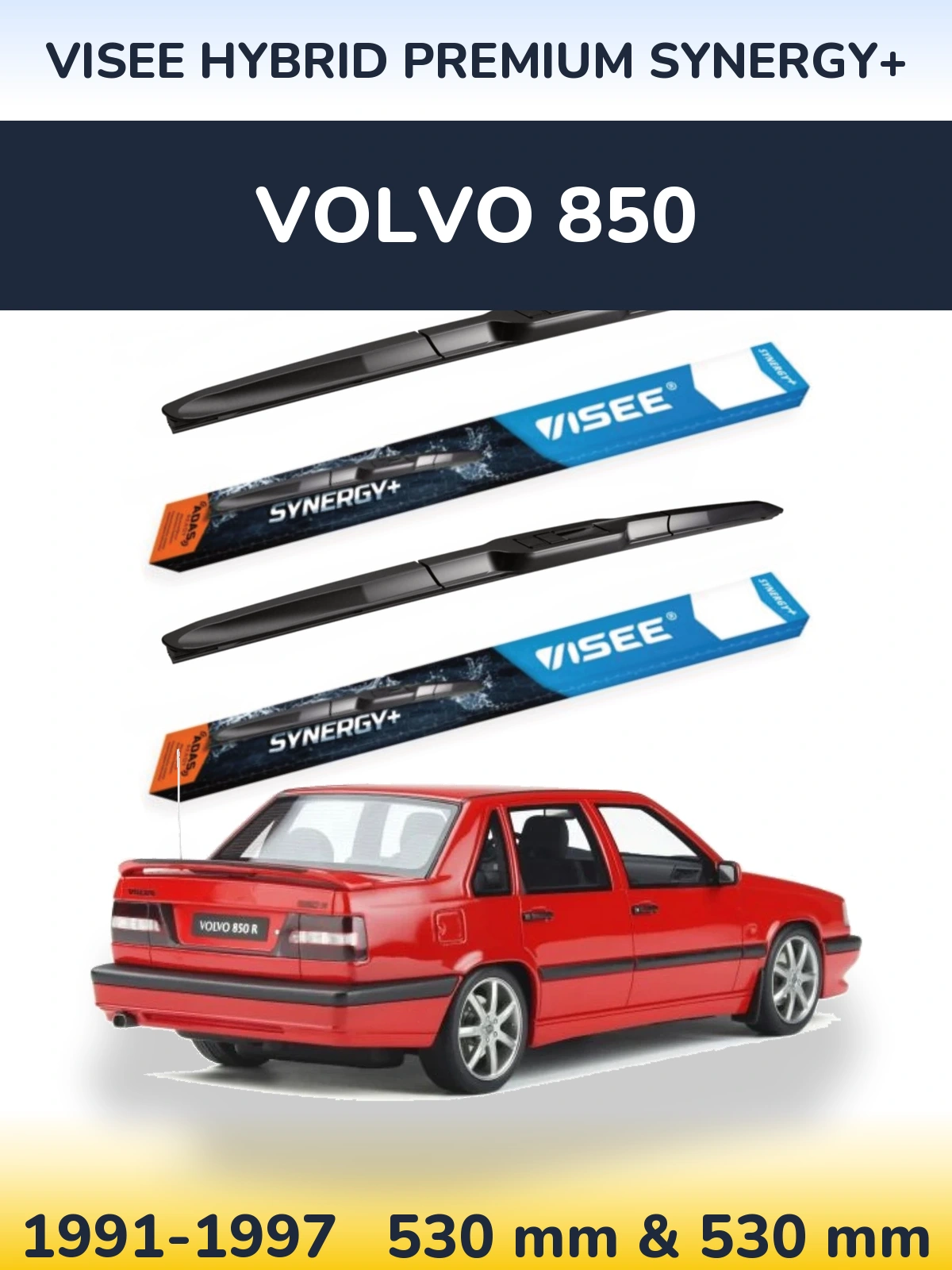 Front wiper blade set VISEE HYBRID PREMIUM SYNERGY+ 530 & 530 mm for Volvo 850 1991-1997