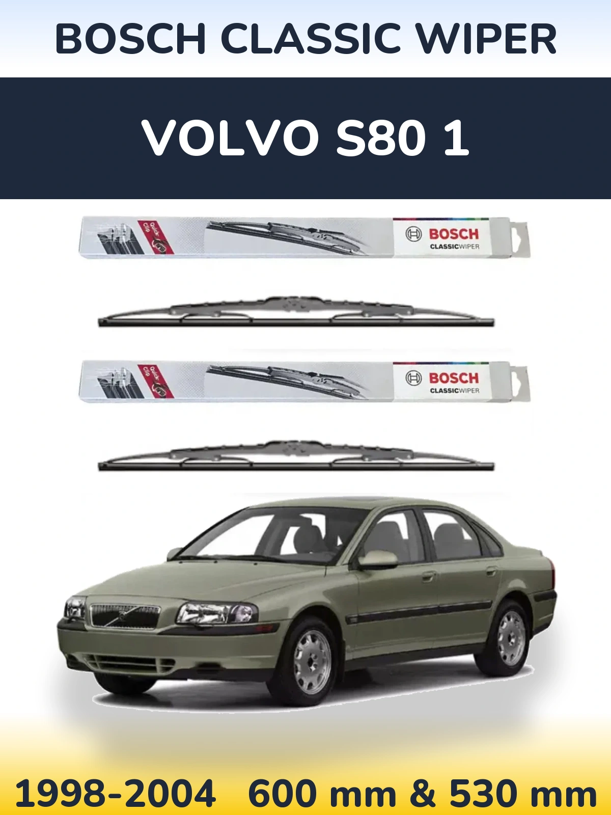 Комплект передних дворников BOSCH Classic Wiper 600 & 530 мм для Volvo S80 1 1998-2004