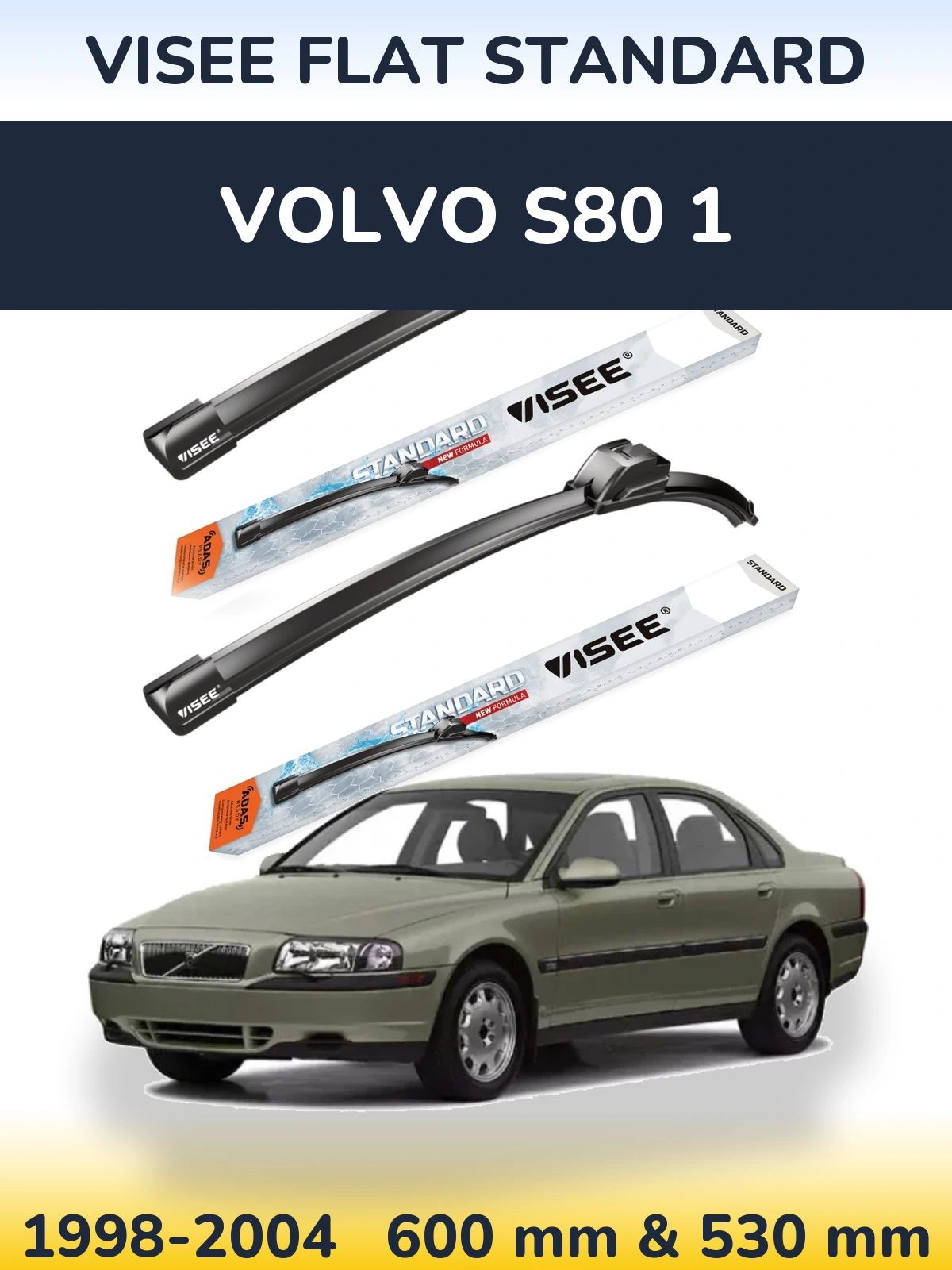 Комплект передних дворников VISEE FLAT STANDARD 600 & 530 мм для Volvo S80 1 1998-2004