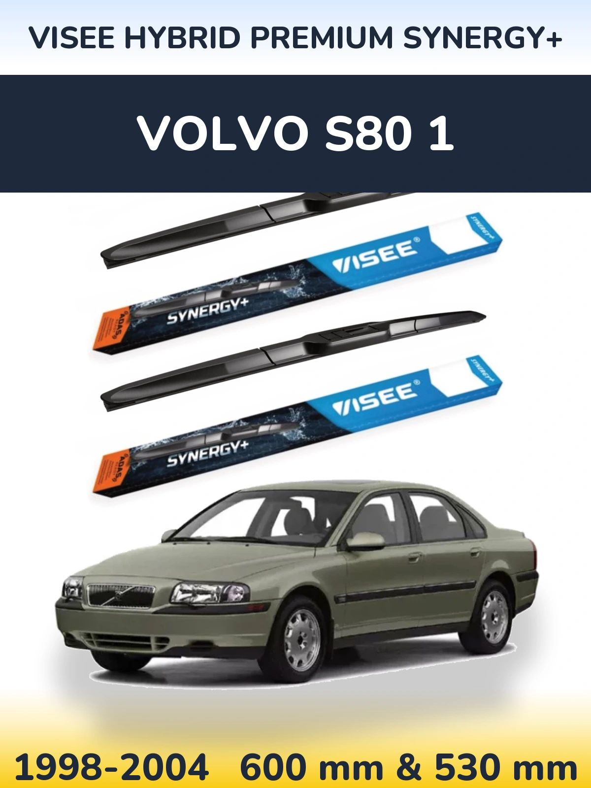 Комплект передних дворников VISEE HYBRID PREMIUM SYNERGY+ 600 & 530 мм для Volvo S80 1 1998-2004