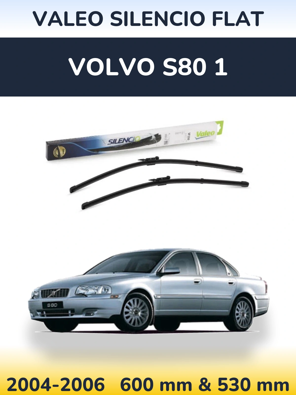 Front wiper blade set Valeo Silencio Flat 600 & 550 mm for Volvo S80 1 2004-2006