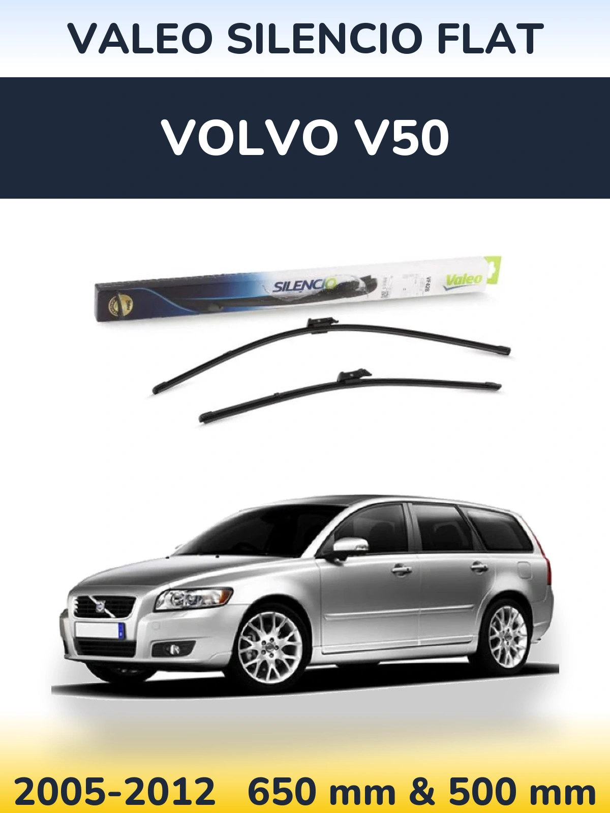 Комплект передних дворников Valeo Silencio Flat 650 & 500 мм для Volvo V50 2005-2012