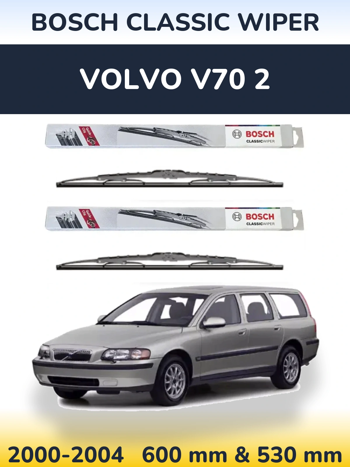 Комплект передних дворников BOSCH Classic Wiper 600 & 530 мм для Volvo V70 2 2000-2004