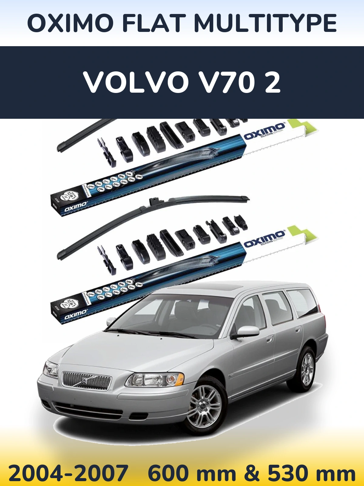 Комплект передних дворников Oximo Flat MultiТипe 600 & 530 мм для Volvo V70 2 2004-2007