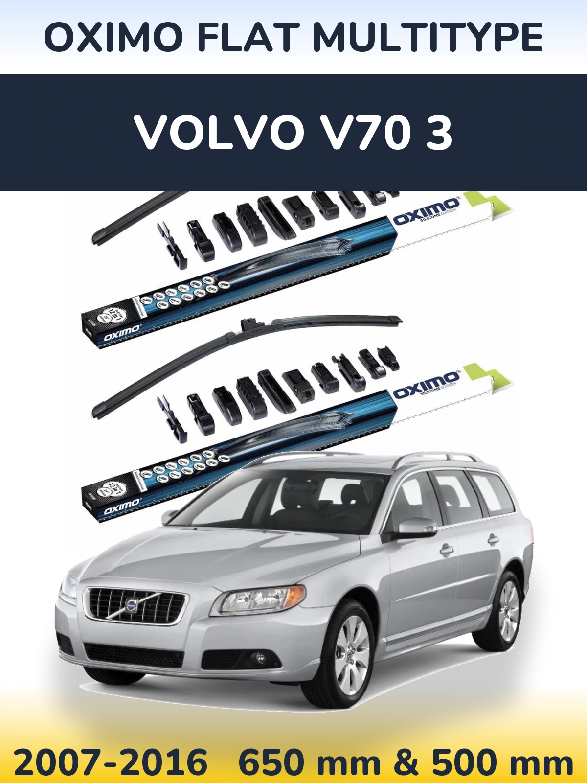 Front wiper blade set Oximo Flat MultiTipse 650 & 500 mm for Volvo V70 3 2007-2016