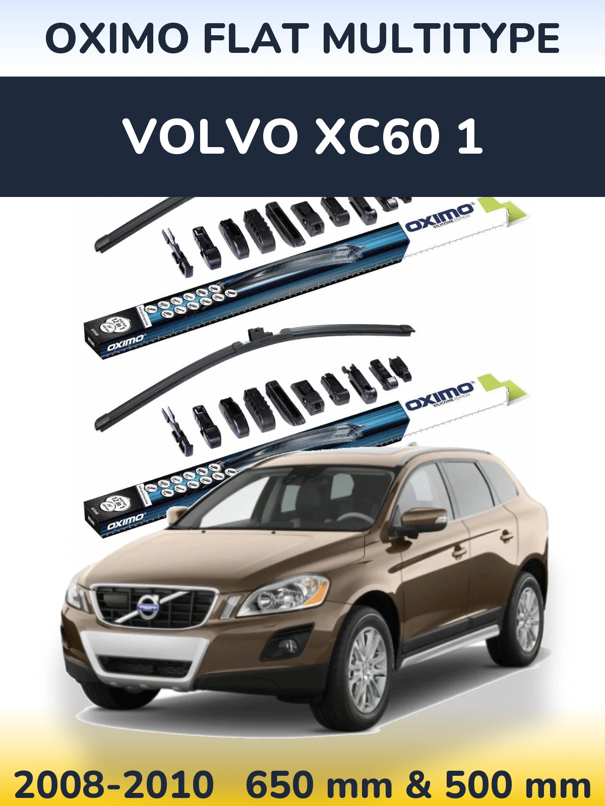 Комплект передних дворников Oximo Flat MultiТипe 650 & 500 мм для Volvo XC60 1 2008-2010
