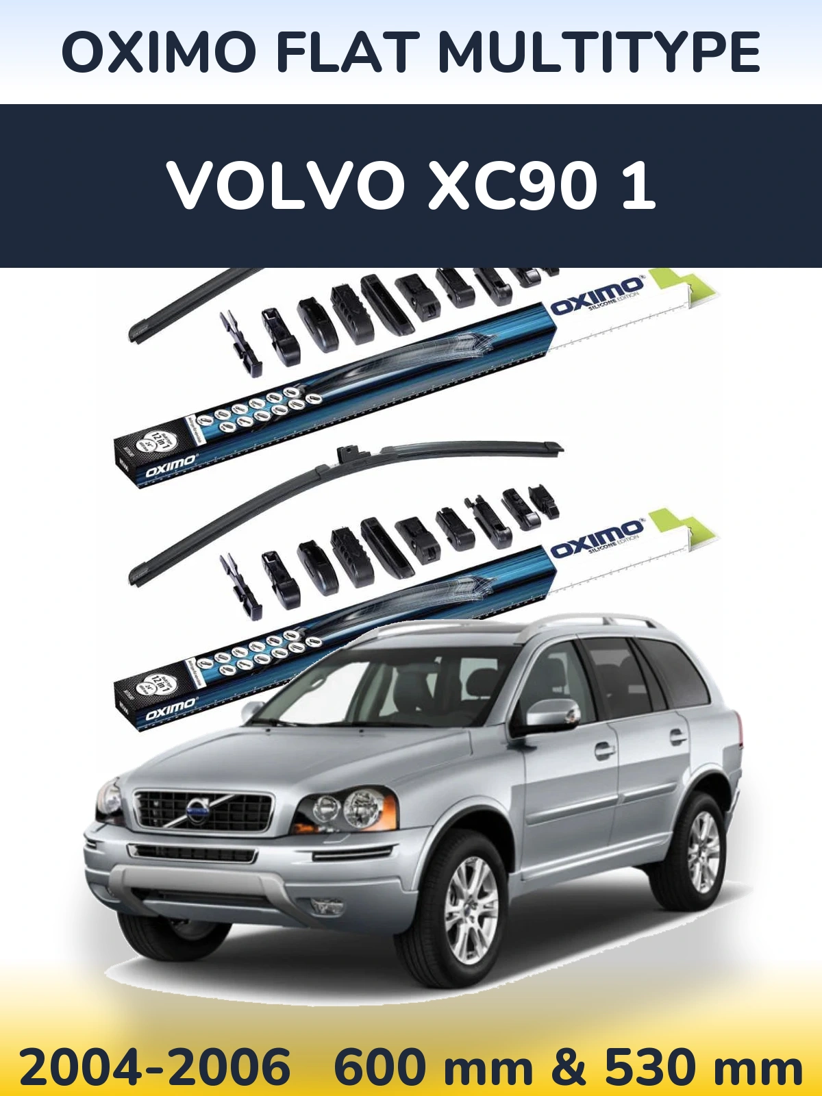 Front wiper blade set Oximo Flat MultiTipse 600 & 530 mm for Volvo XC90 1 2004-2006