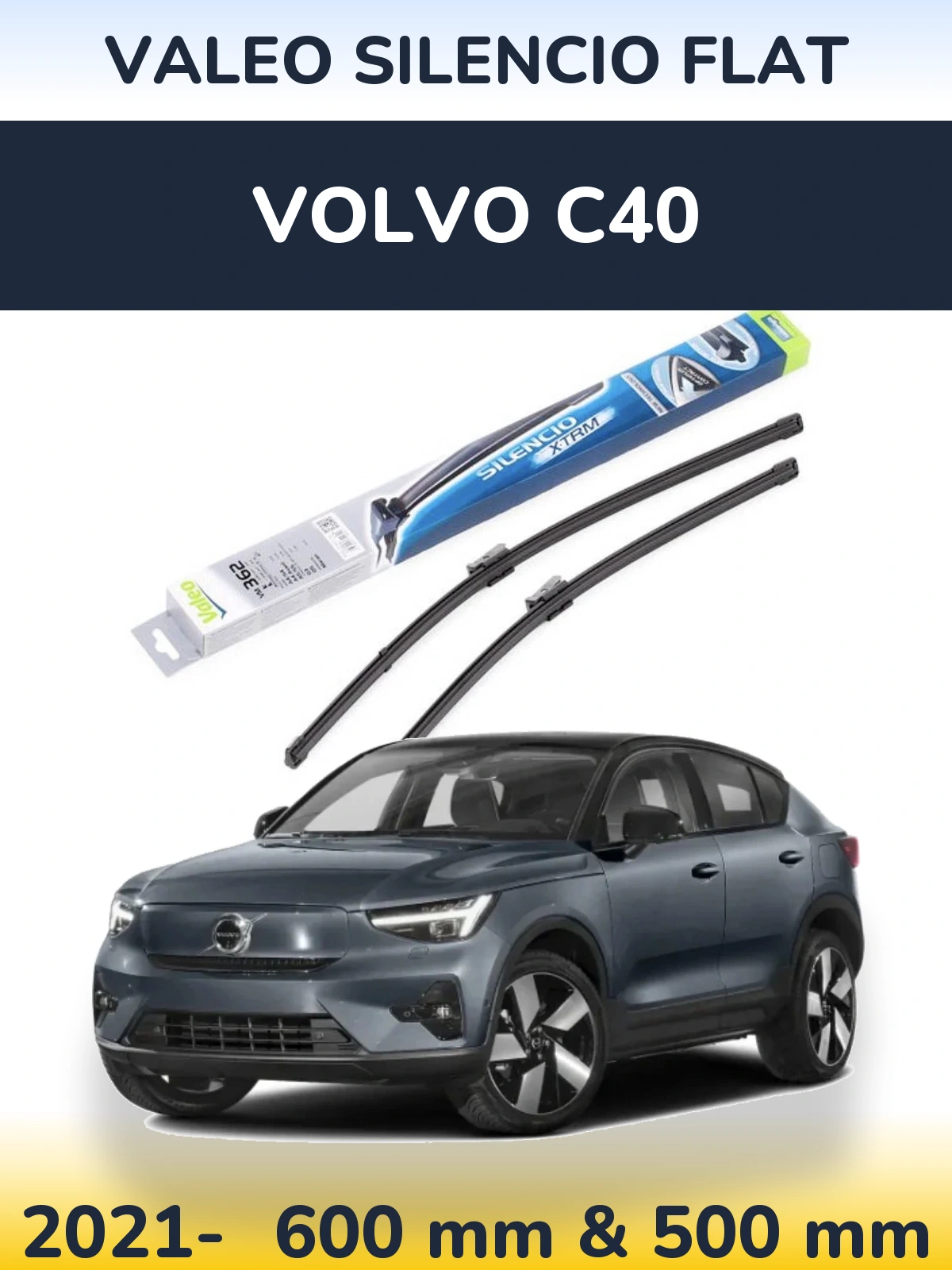Front wiper blade set Valeo Silencio Flat 600 & 500 mm for Volvo C40 2021-2026