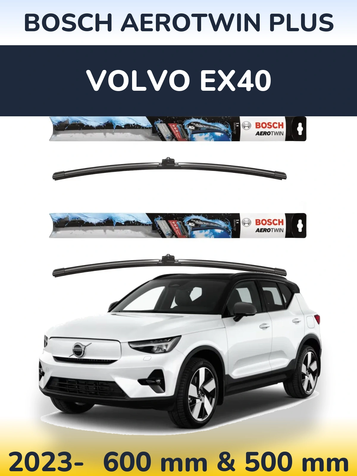 Комплект передних дворников BOSCH AeroTwin Plus 600 & 500 мм для Volvo EX40 2023-2026