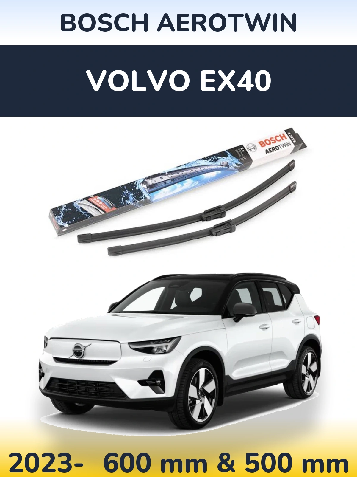 Комплект передних дворников BOSCH AeroTwin 600 & 500 мм для Volvo EX40 2023-2026