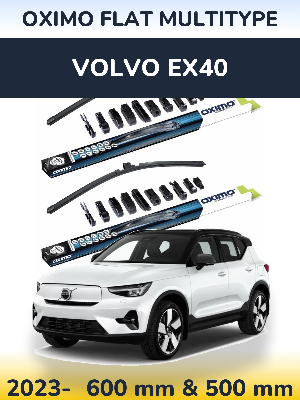 Front wiper blade set Oximo Flat MultiTipse 600 & 500 mm for Volvo EX40 2023-2026