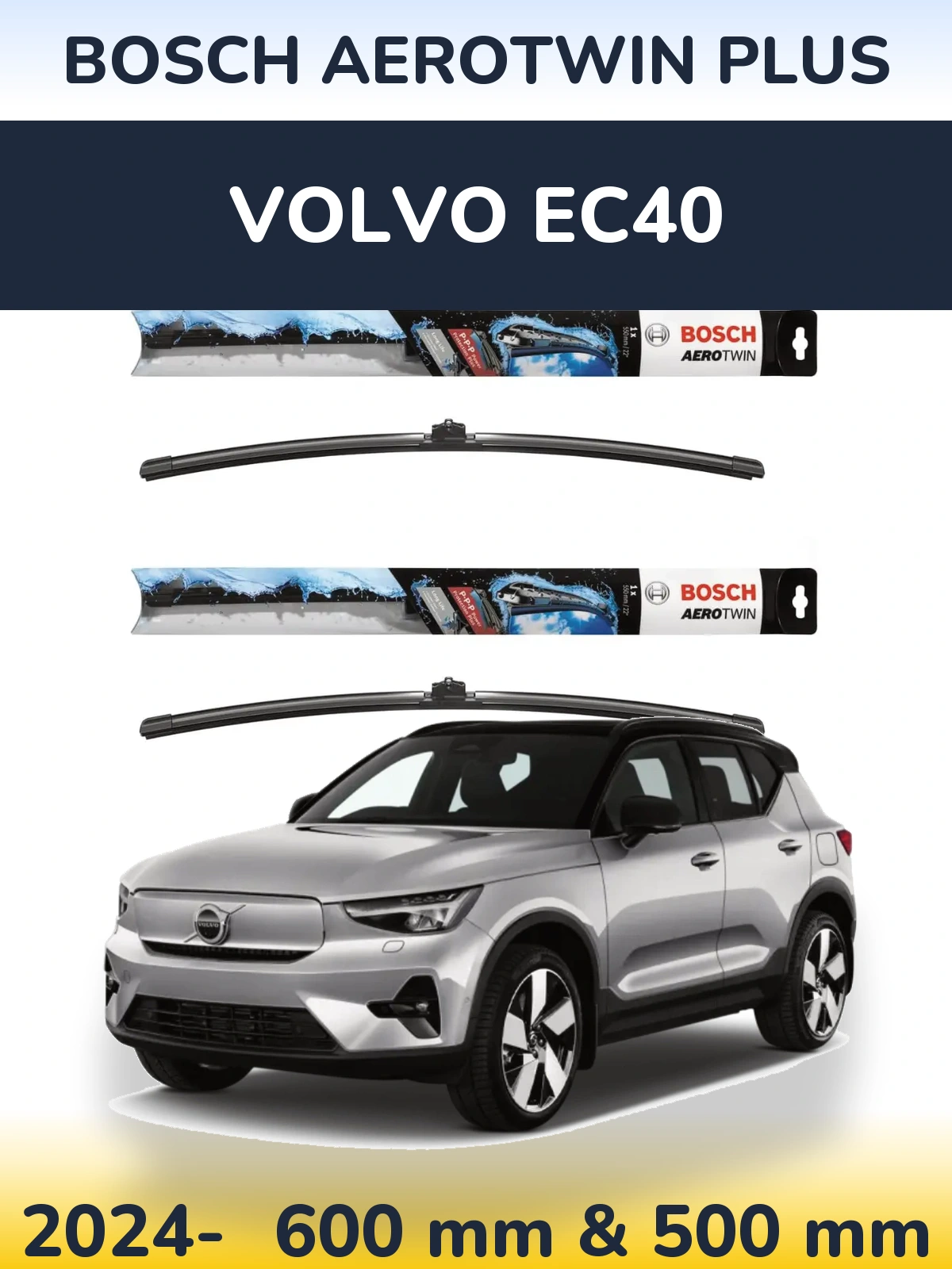 Комплект передних дворников BOSCH AeroTwin Plus 600 & 500 мм для Volvo EC40 2024-2026